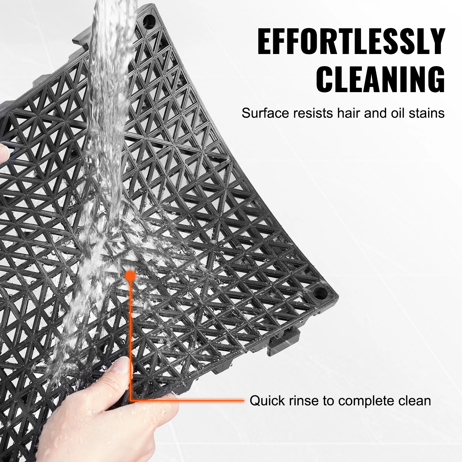 HONGGE 12-Pack PVC Interlocking Drainage Mats, 12 x 12 in Non-Slip Black Tiles for Bathroom, Pool & Kitchen Floors