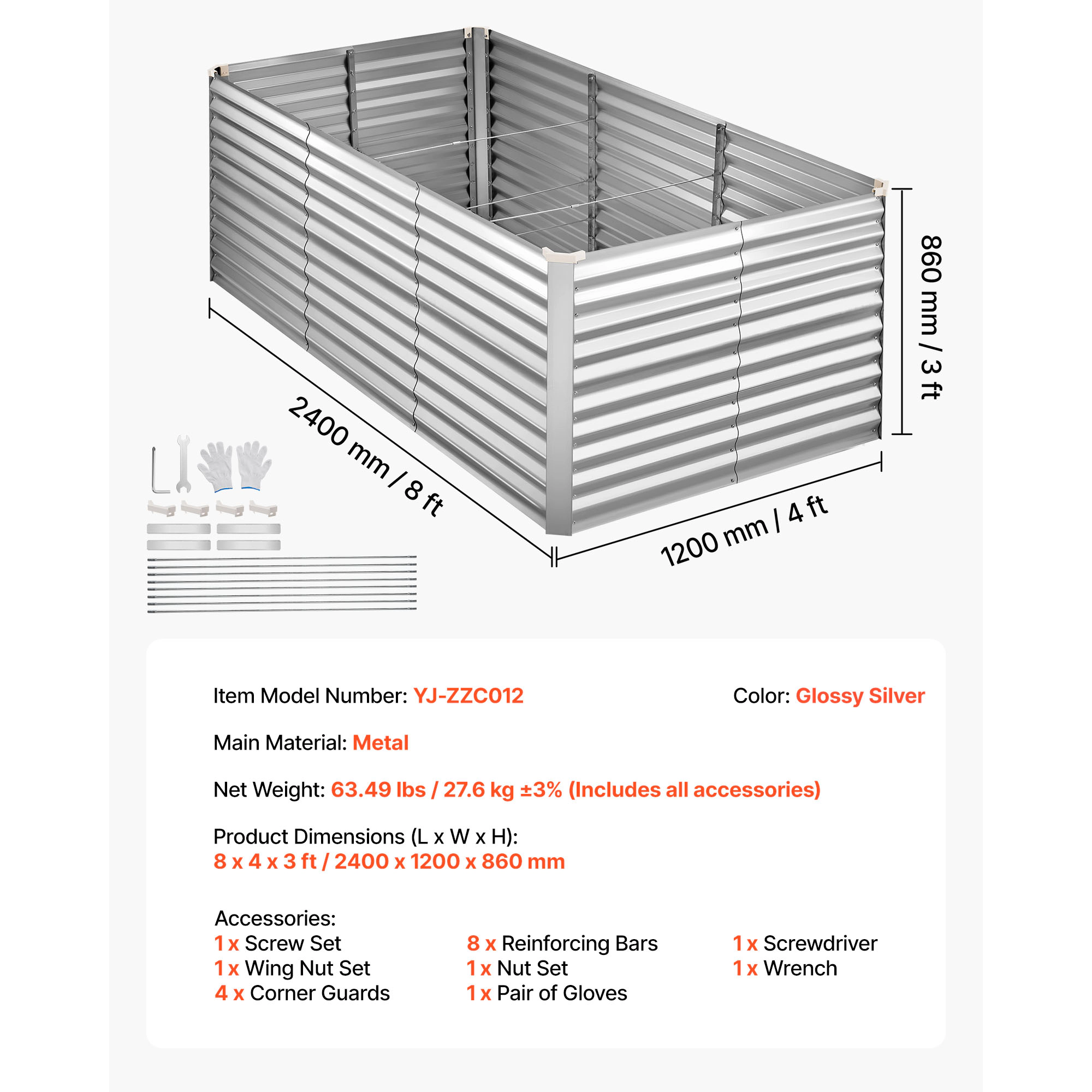 HONGGE Metal Raised Garden Bed Outdoor Galvanized Planter Garden Box Open Bottom Design Large Planter Raised Bed for