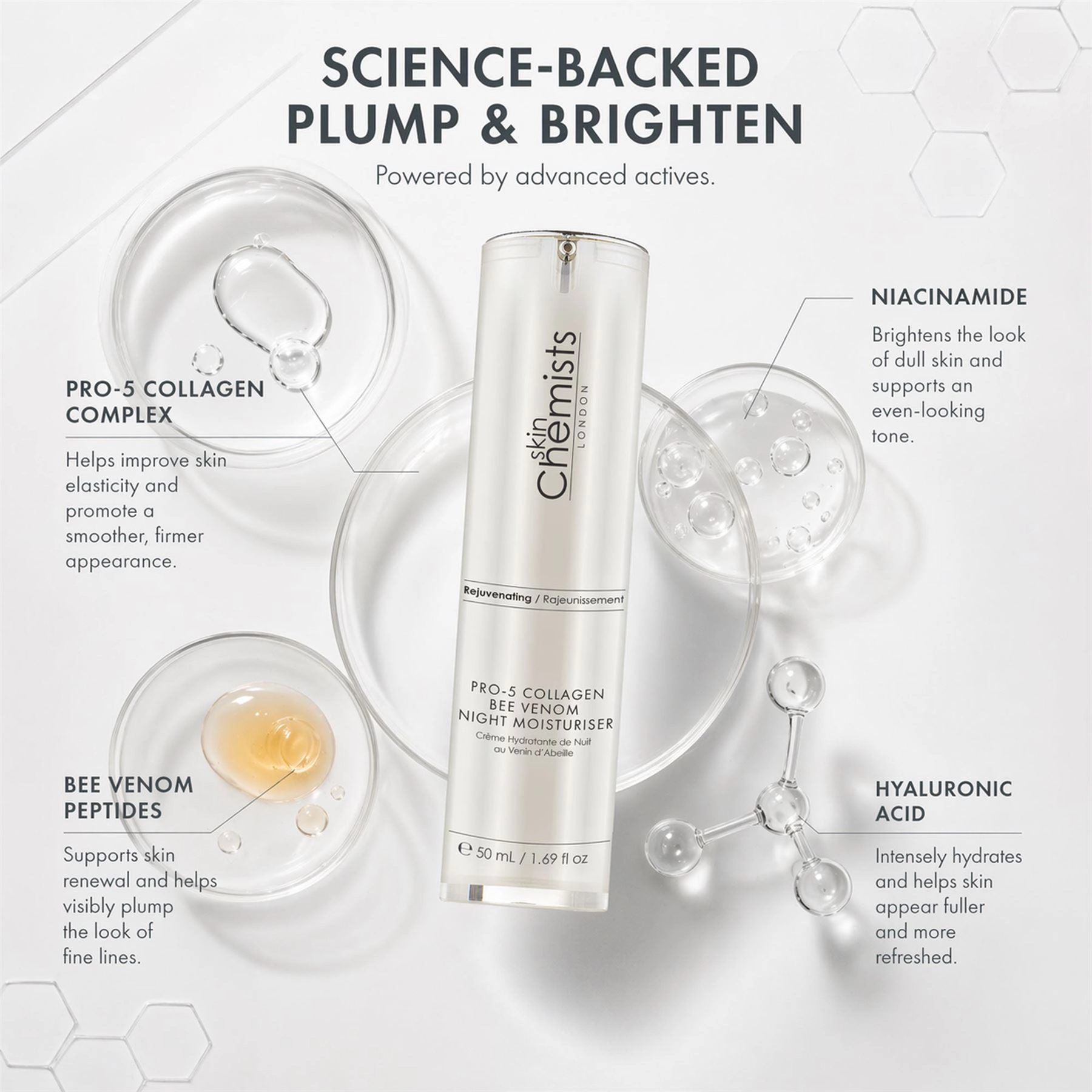 skinChemists Pro-5 Collagen Bee Venom Night Moisturiser 50ml - Firming Anti-Aging Night Cream
