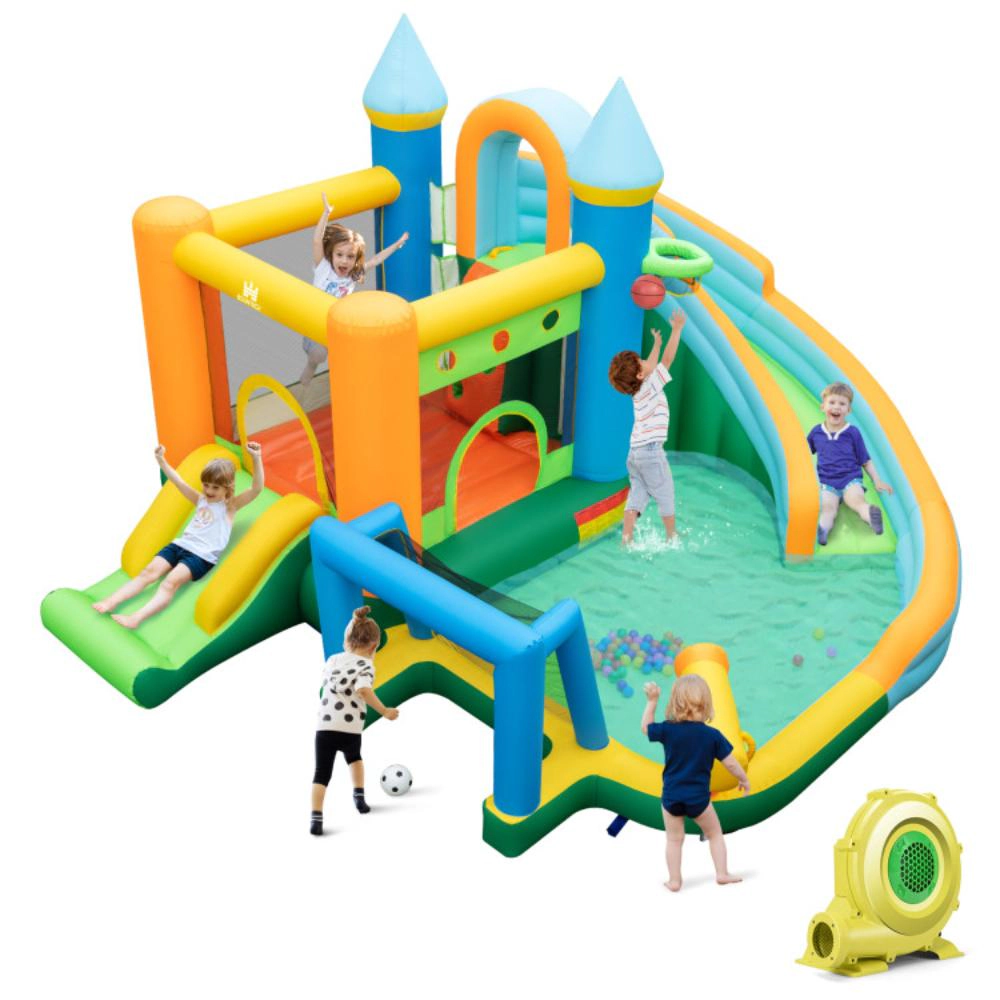 Hivvago Inflatable Water Slide with Dual Slides and Splash Pool Bounce House with 735W Blower