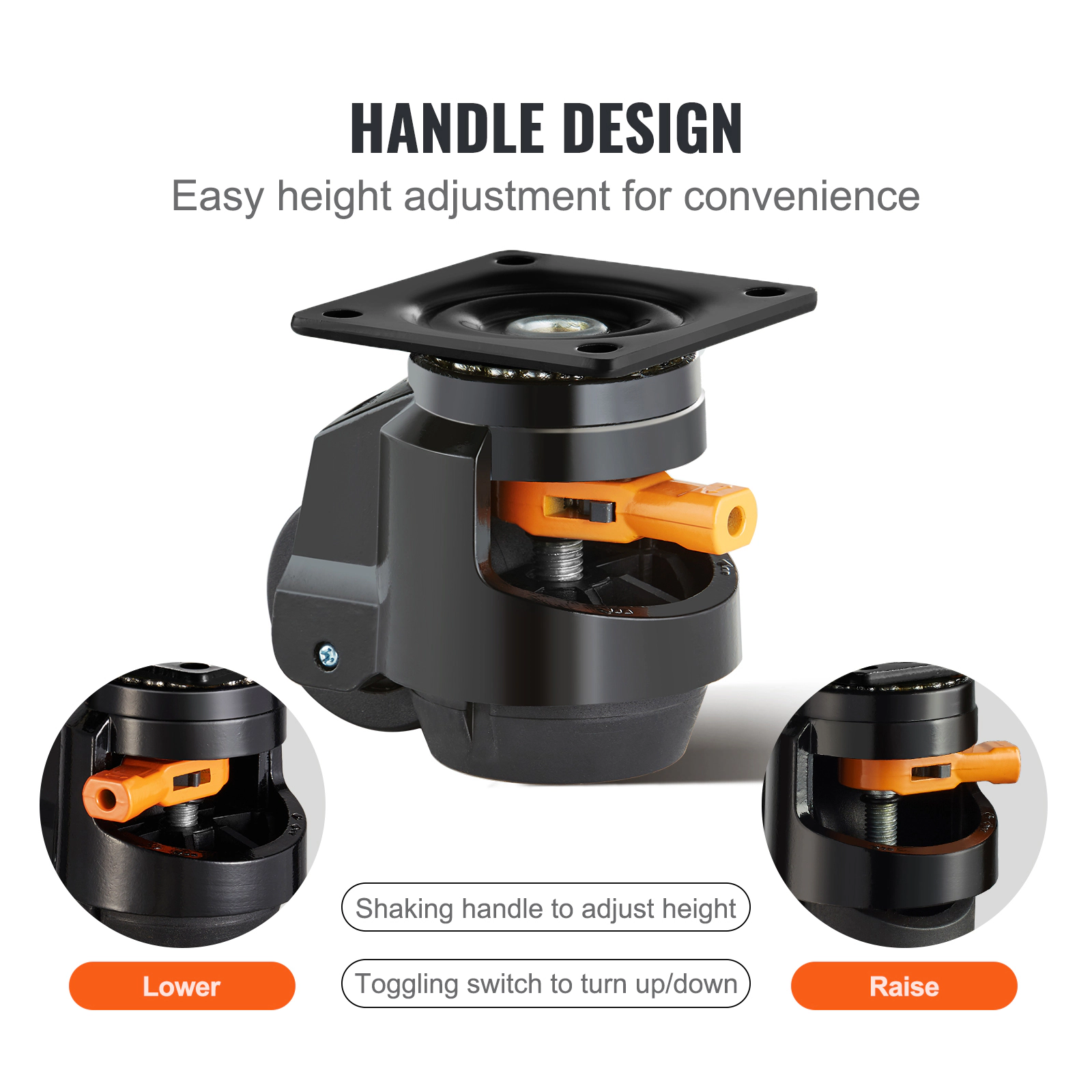 HONGGE 2.5-Inch Leveling Casters, Set of 4, Adjustable Swivel Wheels with Handle, 2200 lbs Capacity