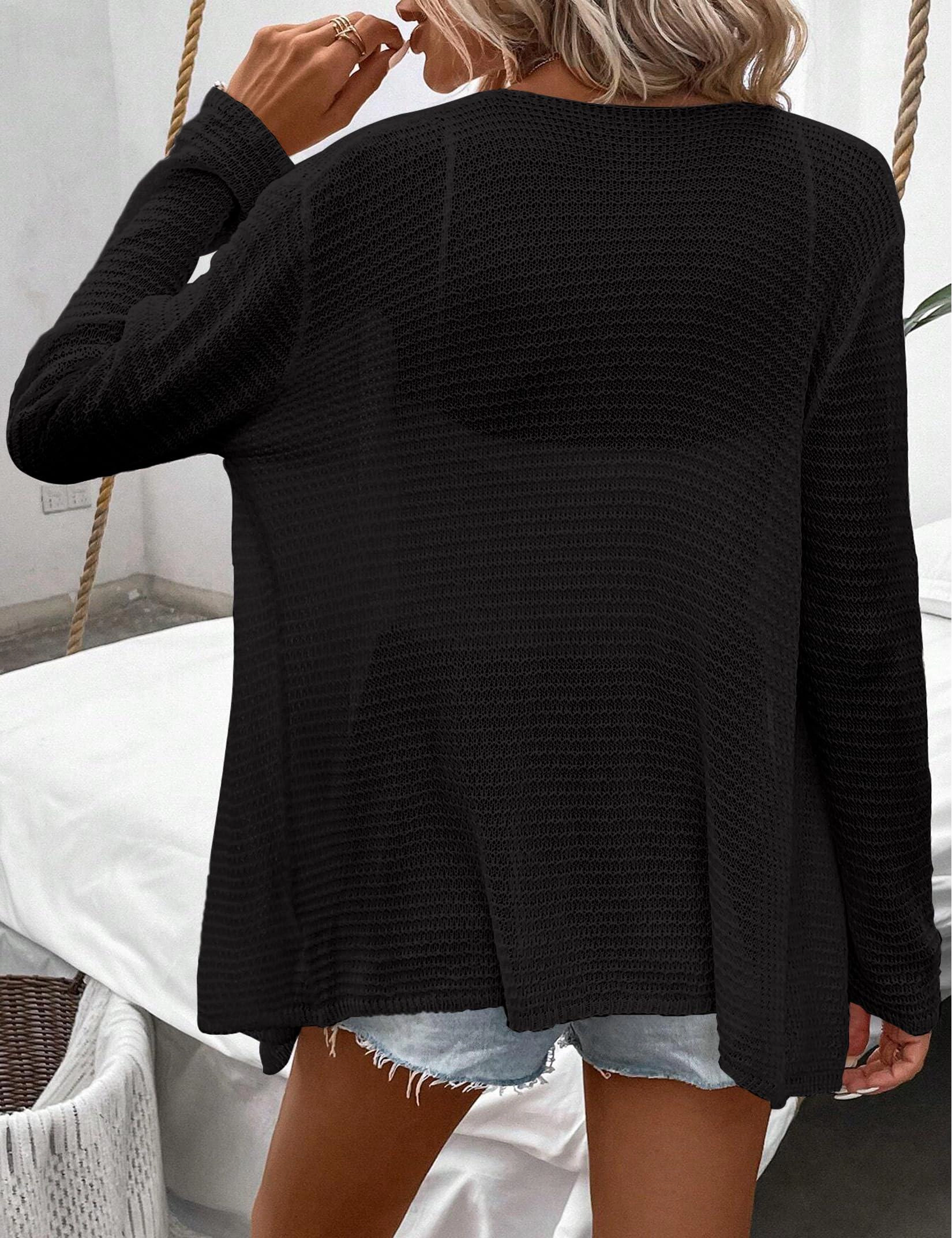 KOJOOIN Women's Hollow Knit Open Front Cardigan Long Sleeve Cover Up Lightweight Shrug