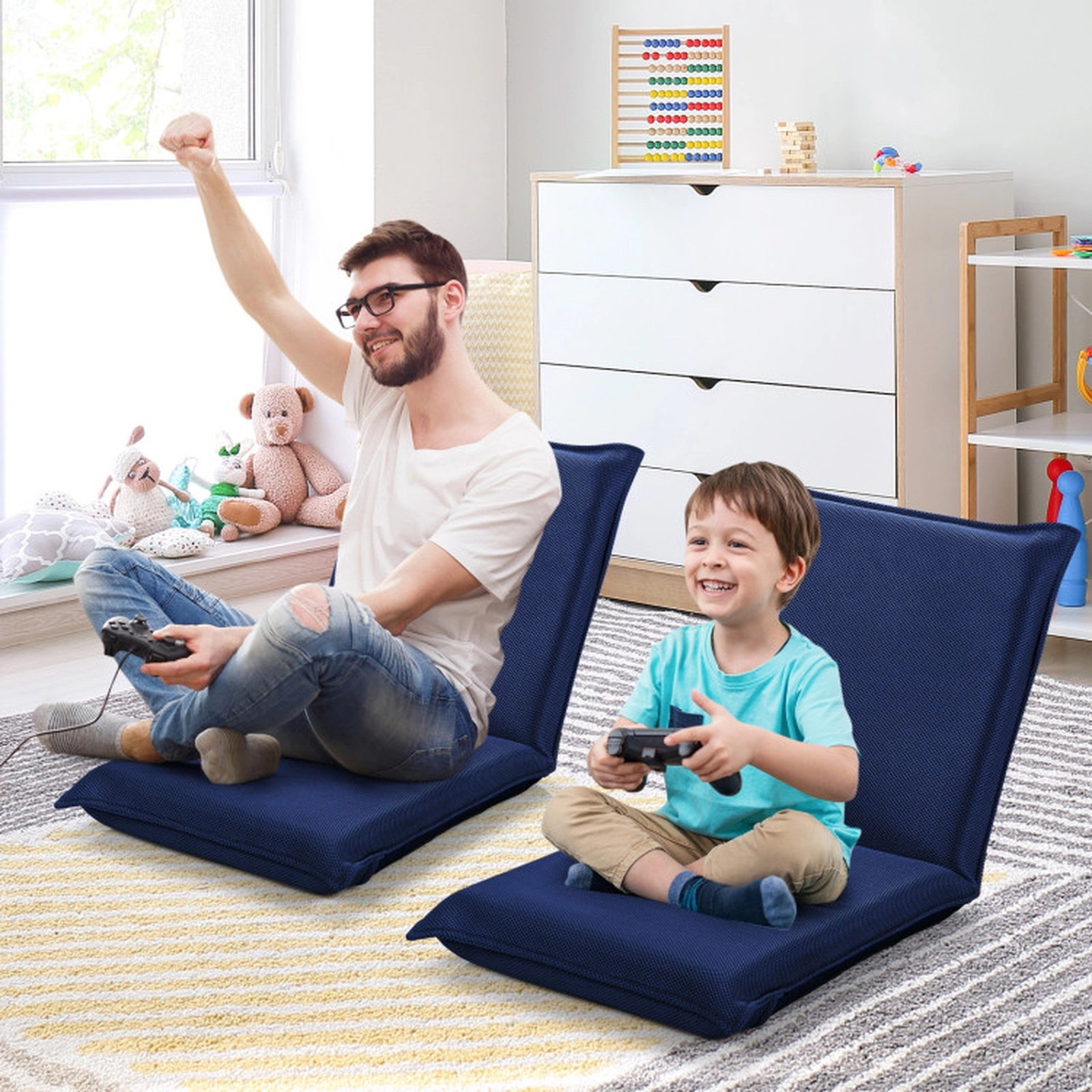 SUGIFT Adjustable 6-Position Folding Floor Chair 287-Lb Capacity Navy