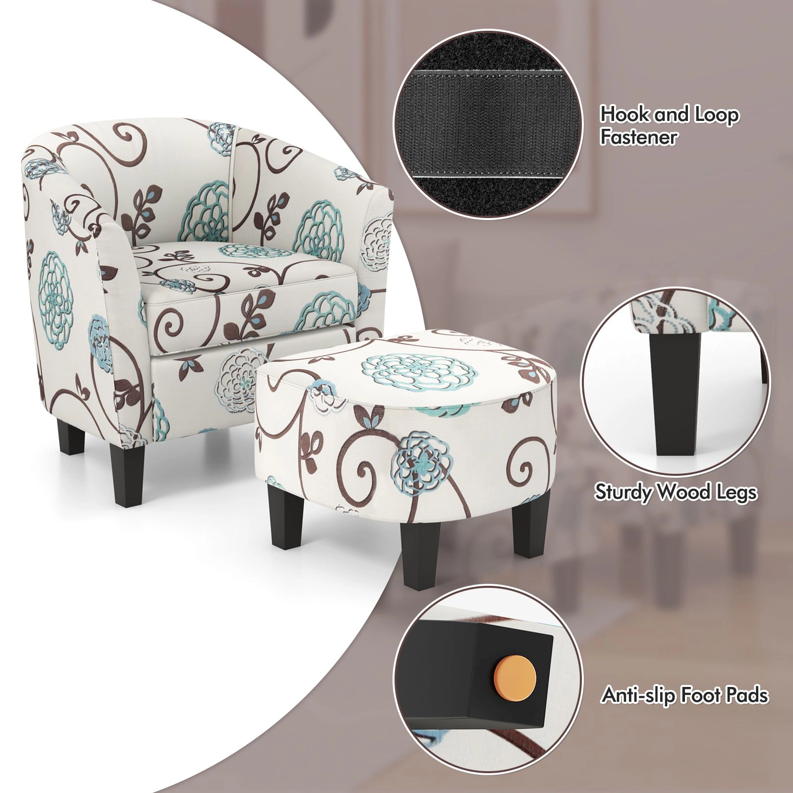 SlickBlue Accent Chair with Ottoman Fabric Upholstered Armchair Living Room Chair