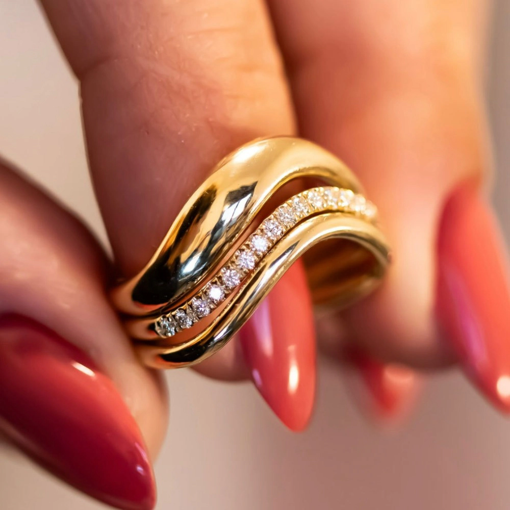 Wardrobe Whimsy Gold‑Tone Intertwined Curved Band Cubic Zirconia Stackable Ring