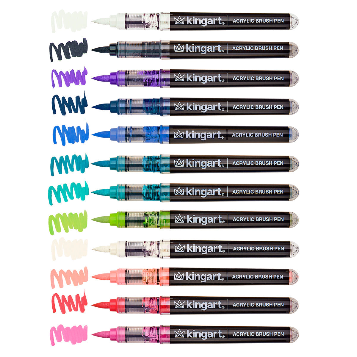 KINGART PRO Acrylic Brush Pens - 12 Lettering Colors
