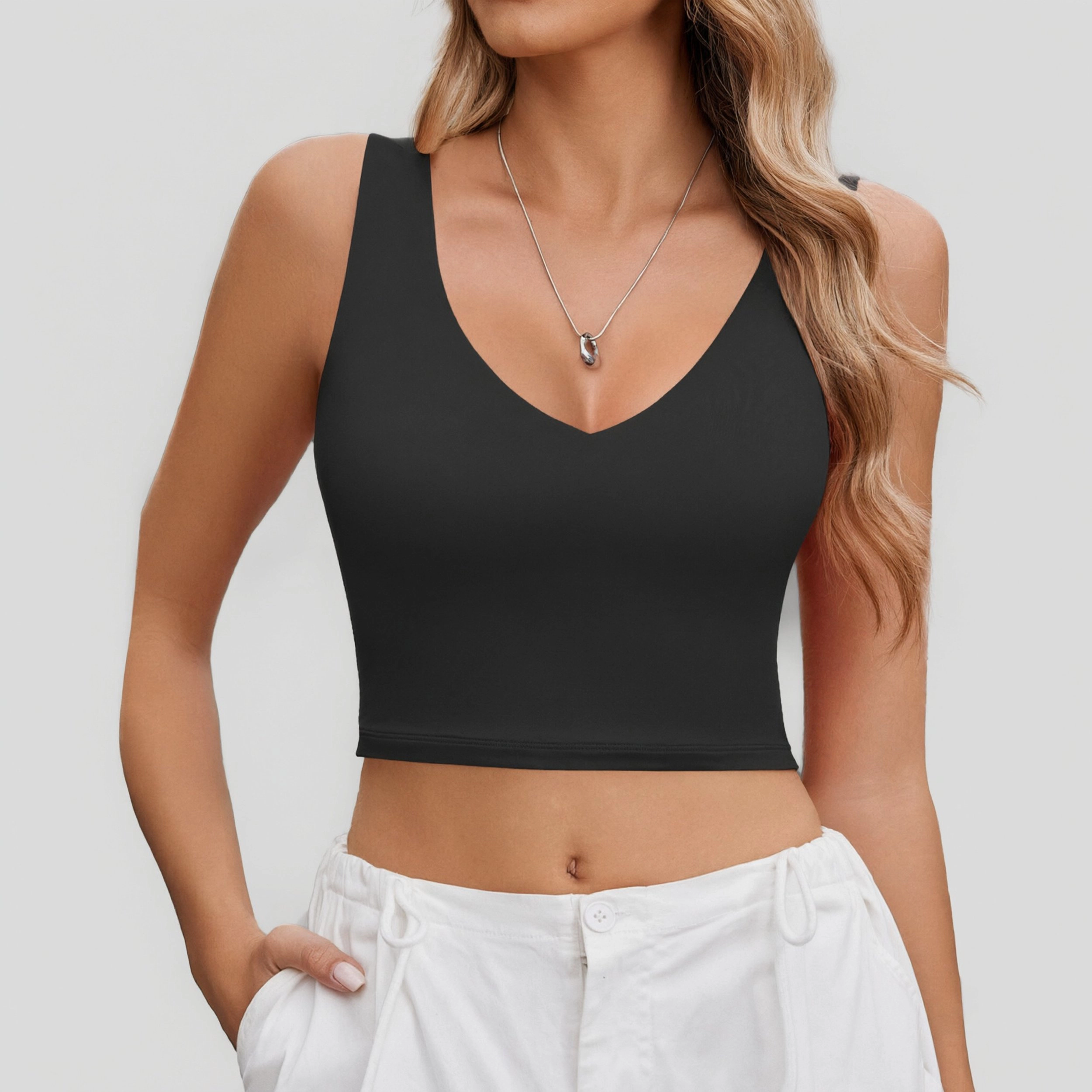 Avidlove Women's Deep V Neck Backless Double Lined Crop Tank Top