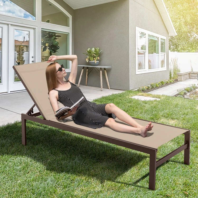 SUGIFT Rustproof Aluminum Frame and Non-Scratch Feet Brown 6-Position Chaise Lounge Chair