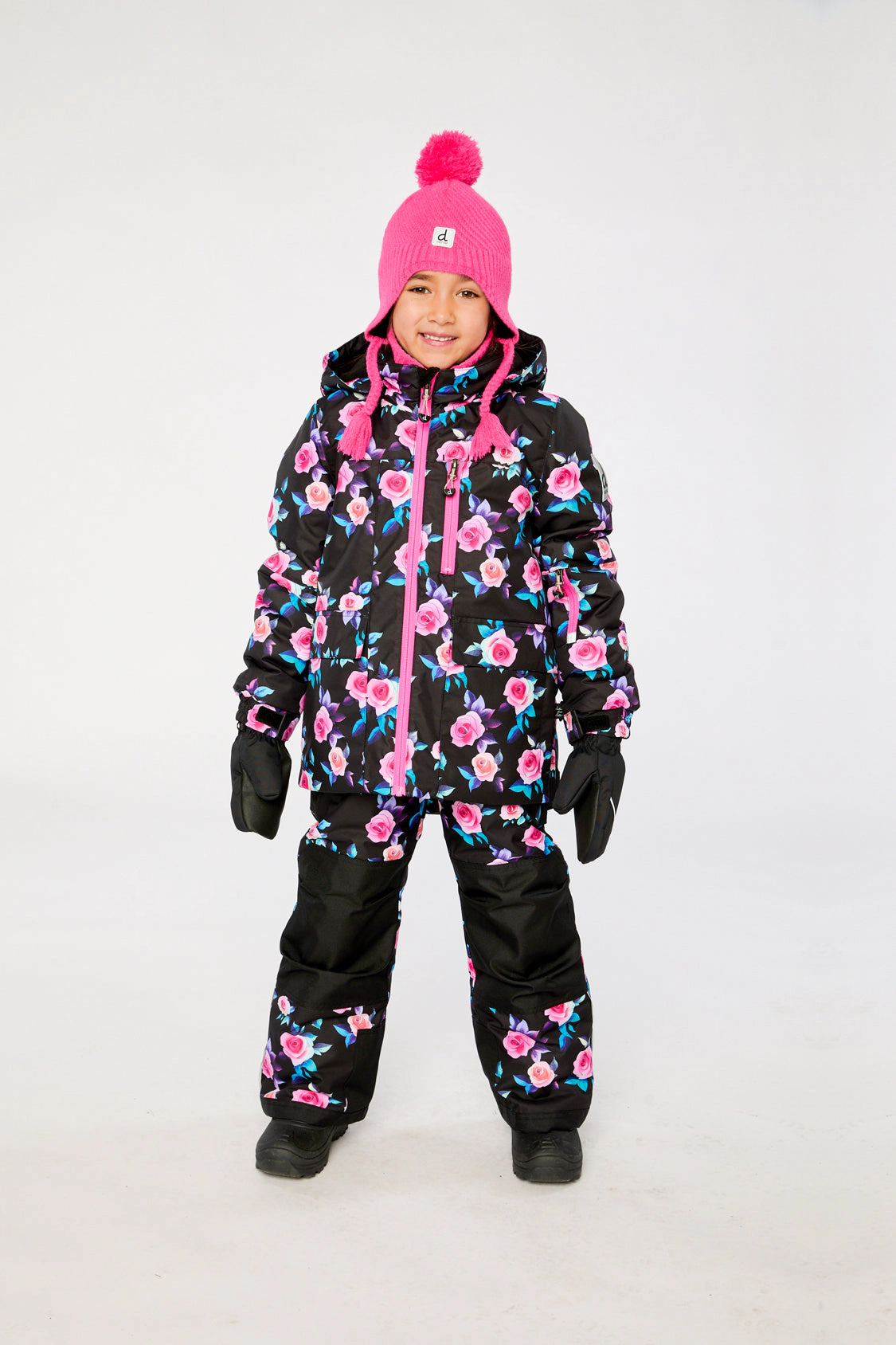 Deux par Girls Rose Print Two Piece Play Snowsuit with Hooded Jacket and Snow Pants