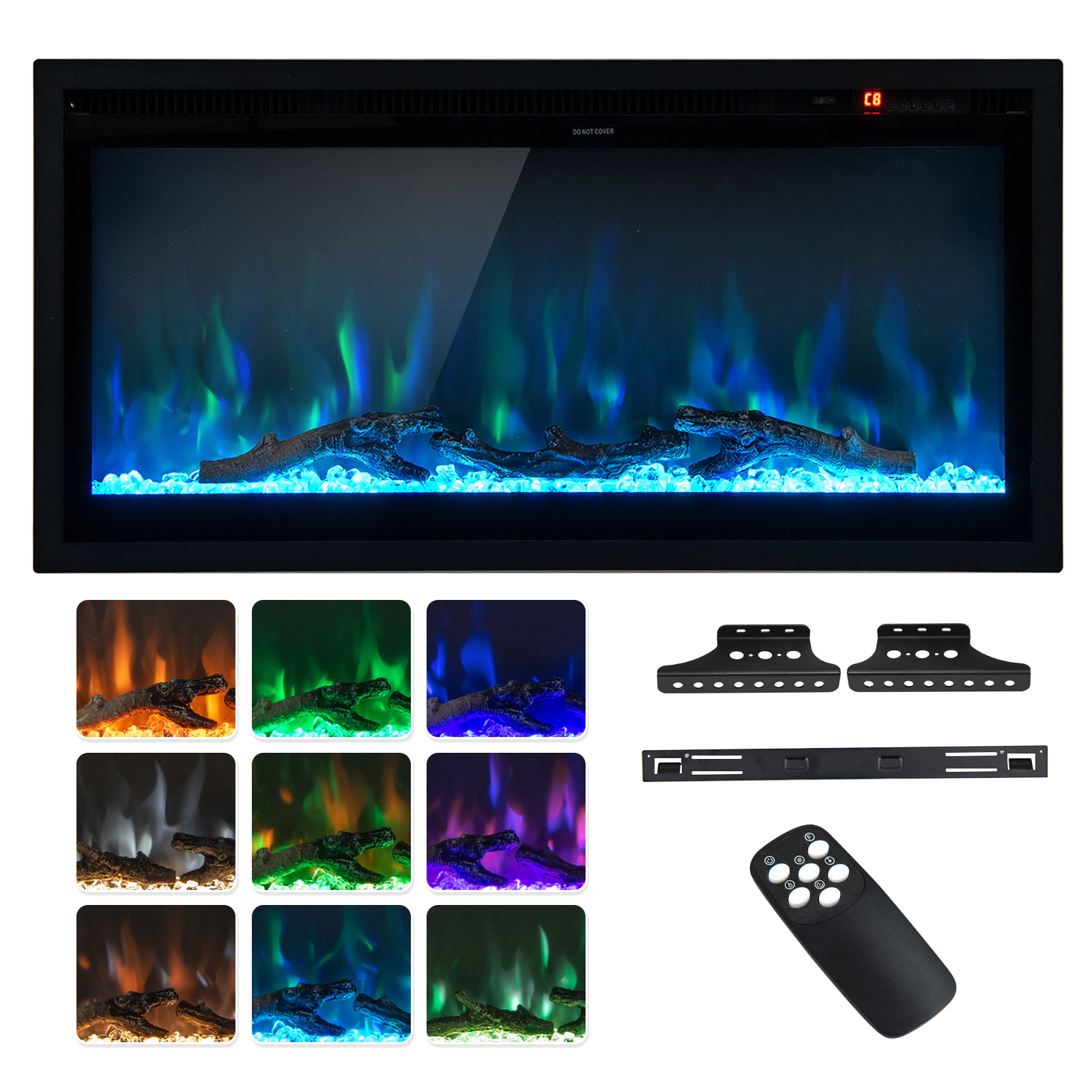 SUGIFT 36-Inch Electric Fireplace, Recessed, Wall-Mounted or Freestanding, 9 Flame Colors, 5000 BTU
