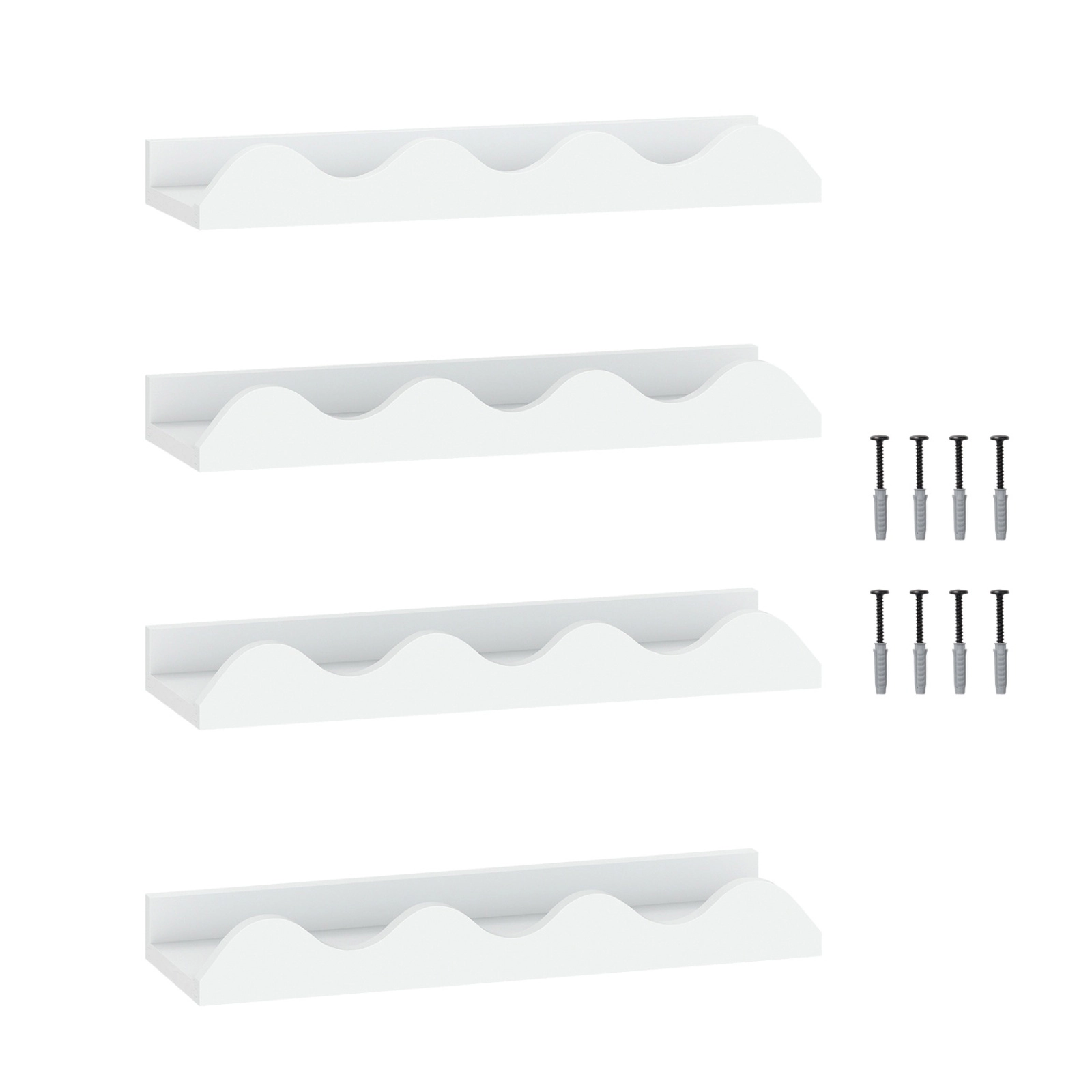 SUGIFT Set of 4 White 16-in Floating Wall Bookshelf Ledges for Nursery Toy and Book Storage
