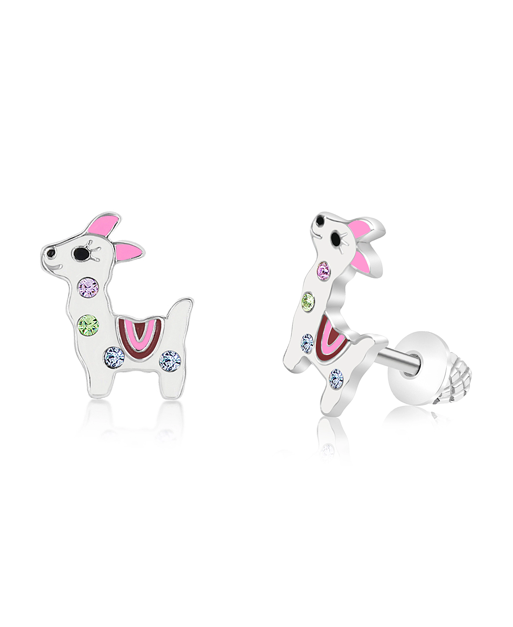 CHANTEUR Girls Deer Crystal Stud Earrings - White Gold Palladium Plating, Surgical Steel Posts, Screw Back for Sensitive Ears