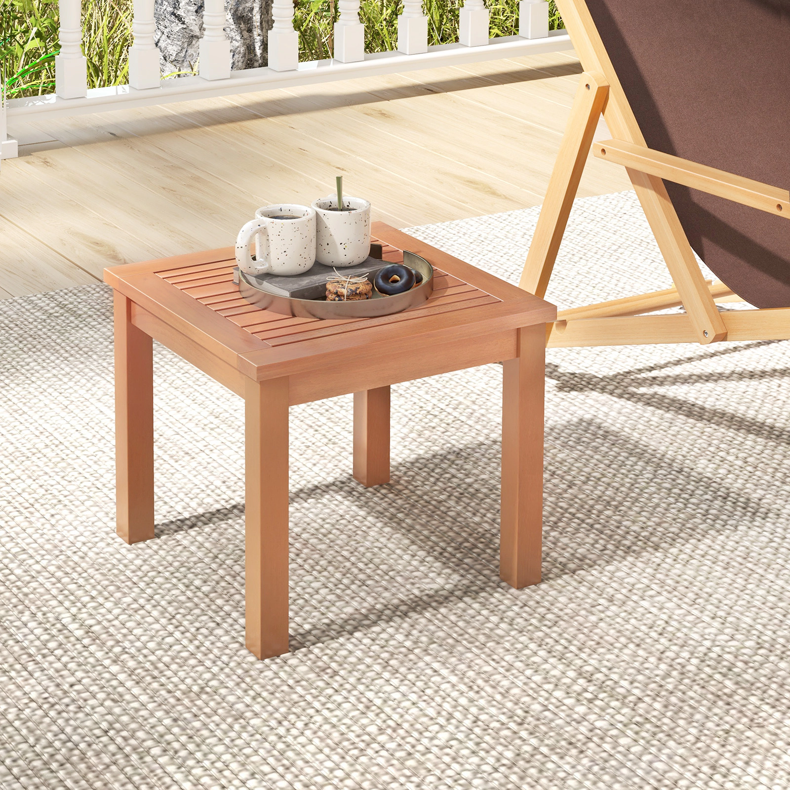 SUGIFT 18-in Square 165-lb Capacity Eucalyptus Wood Outdoor Adirondack Side Table with Slatted Top