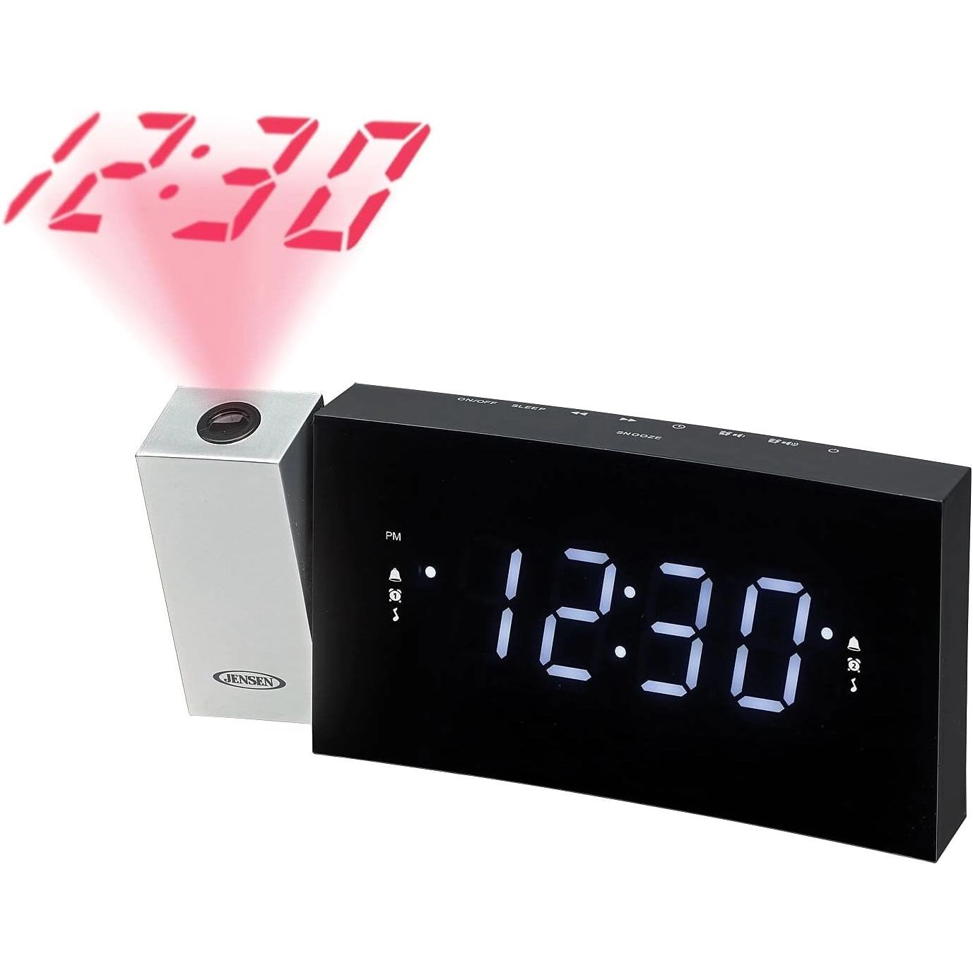 Jensen Digital Dual Alarm Projection Clock Radio with USB Charging JCR-238