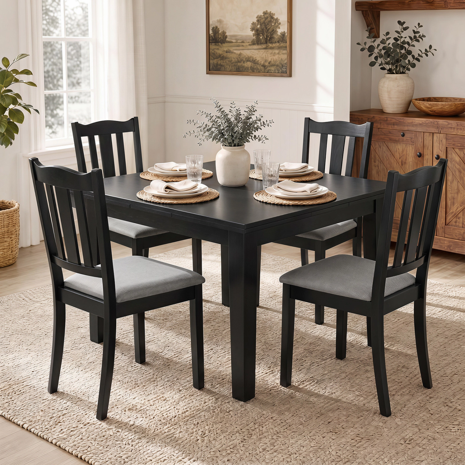 LJG Set of Wooden Dining Chair with Hollow Back and Soft-Padded Cushion