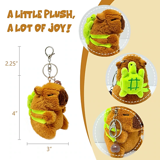 Wrapables Cute Plush Keychain Pendant Charm for Bag, Capybara