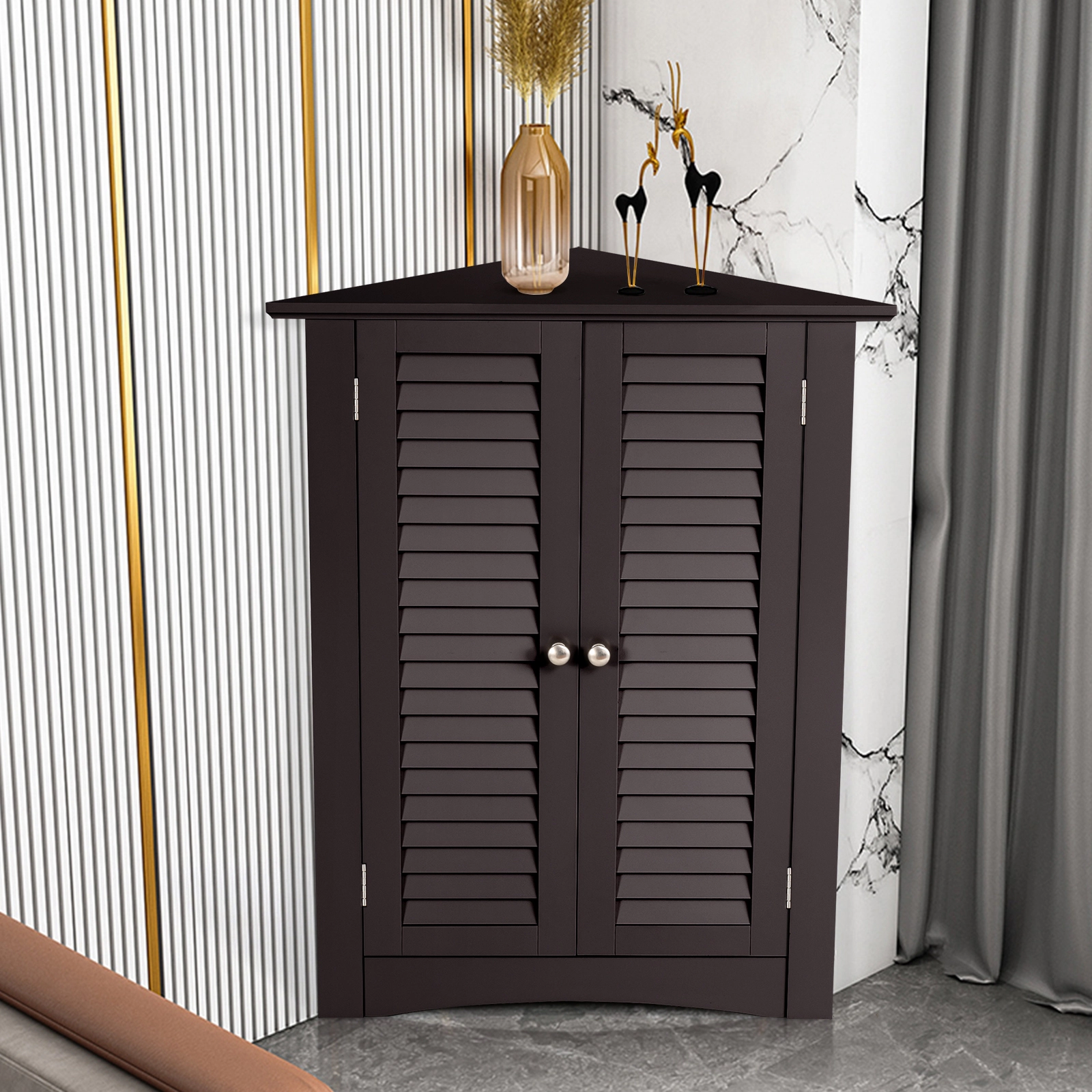 SlickBlue Corner Bathroom Storage Cabinet with 2-Tier Interior Shelf