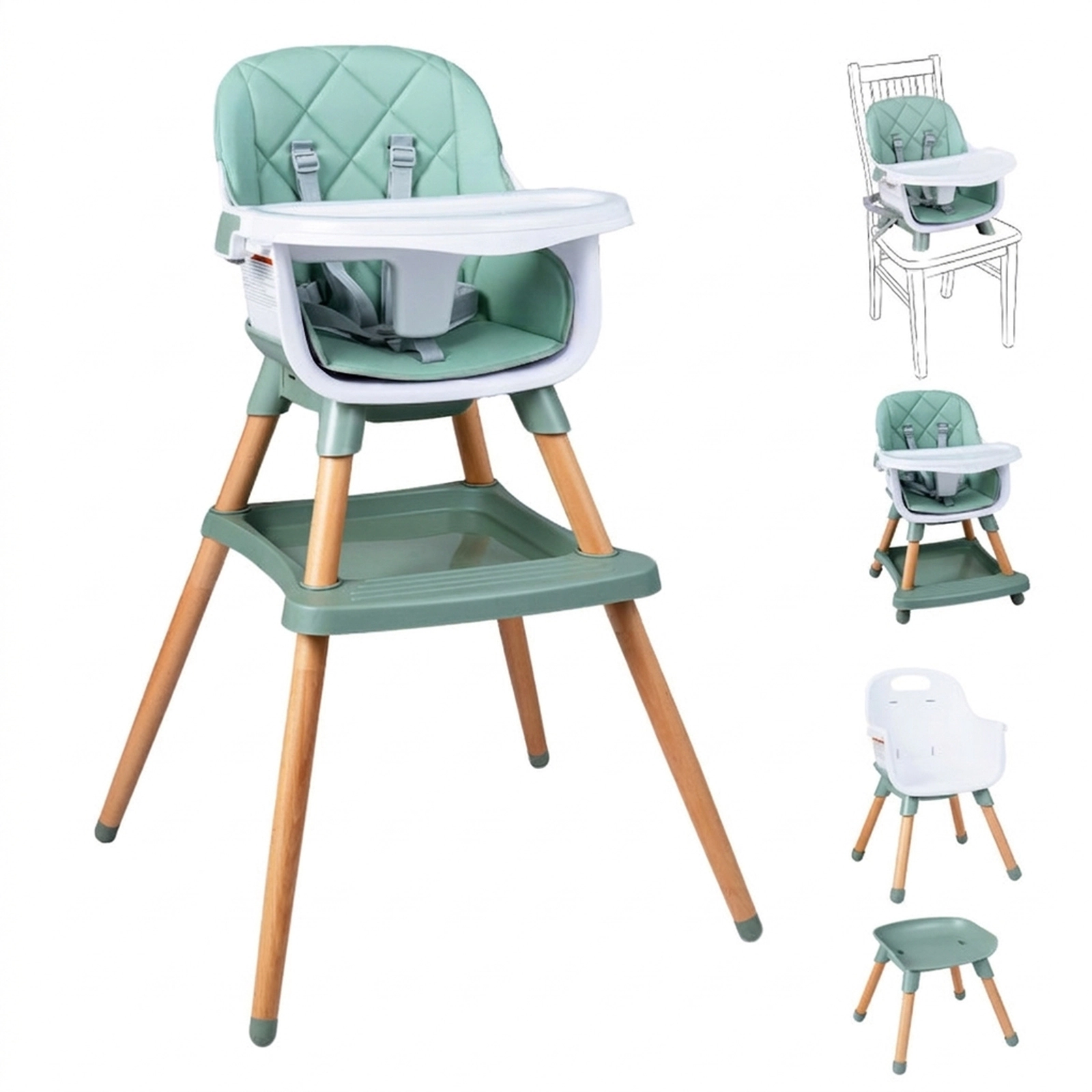 SUGIFT 9-in-1 Convertible High Chair for Babies and Toddlers 66-lb Capacity Ages 6 Months-3 Years Green