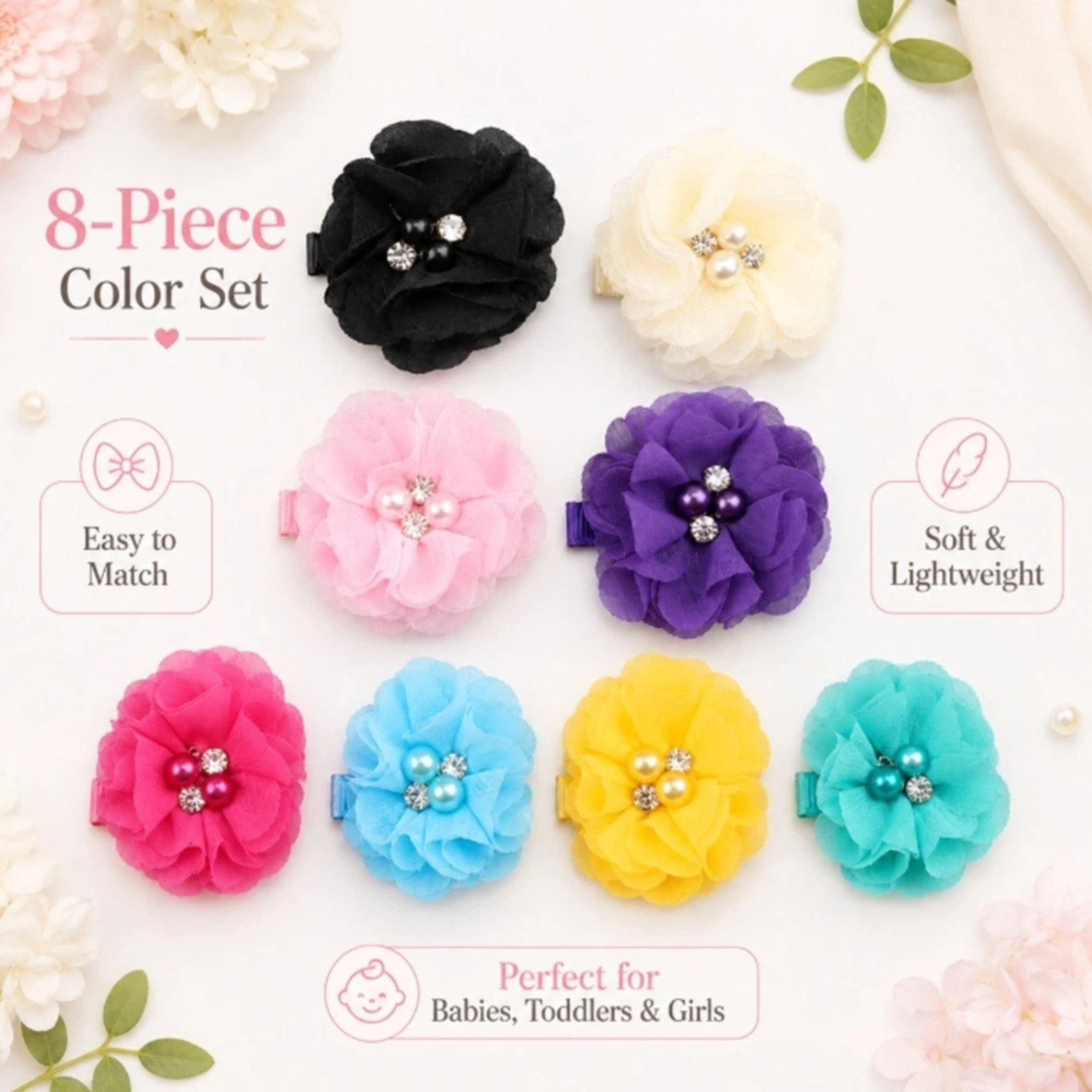 Home Collection Pack of 8 Baby Girl Grosgrain Ribbon Hair Bows with Alligator Clips