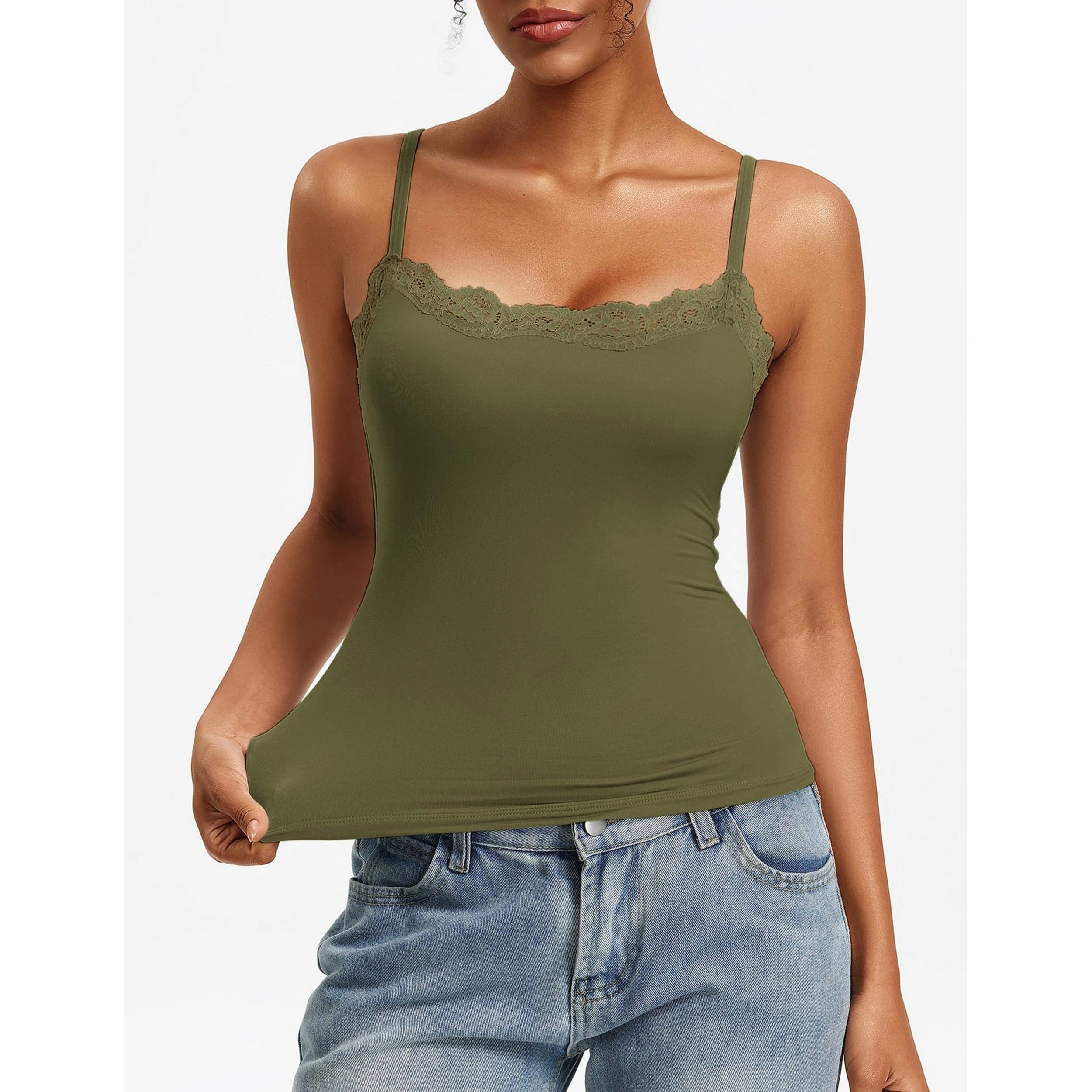 Avidlove Women's Lace Trim Square Neck Adjustable Strap Double Lined Camisole Tank Top
