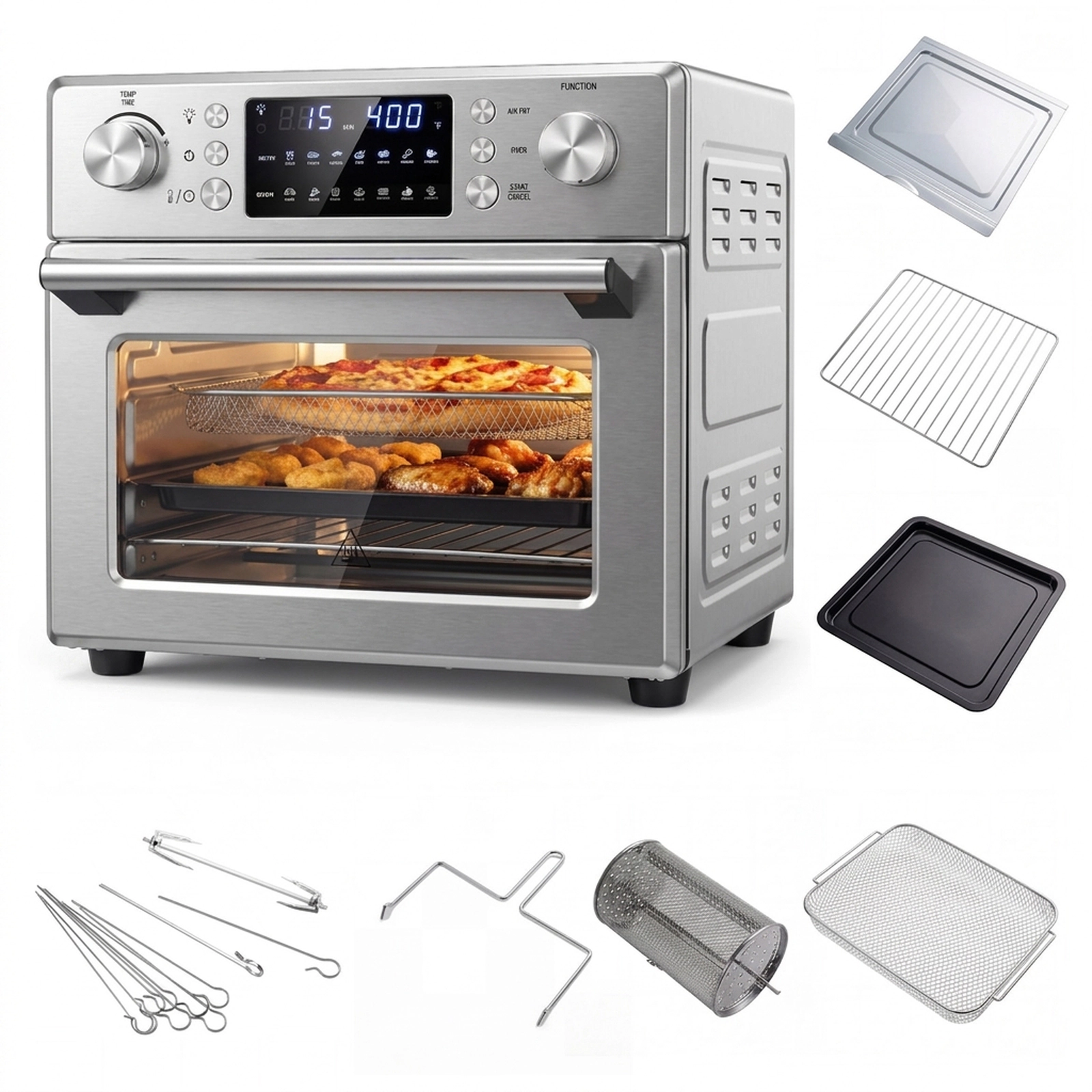 SUGIFT 26-qt 1700W Stainless Steel Countertop Convection Air Fryer Oven with 14 Modes and Rotisserie