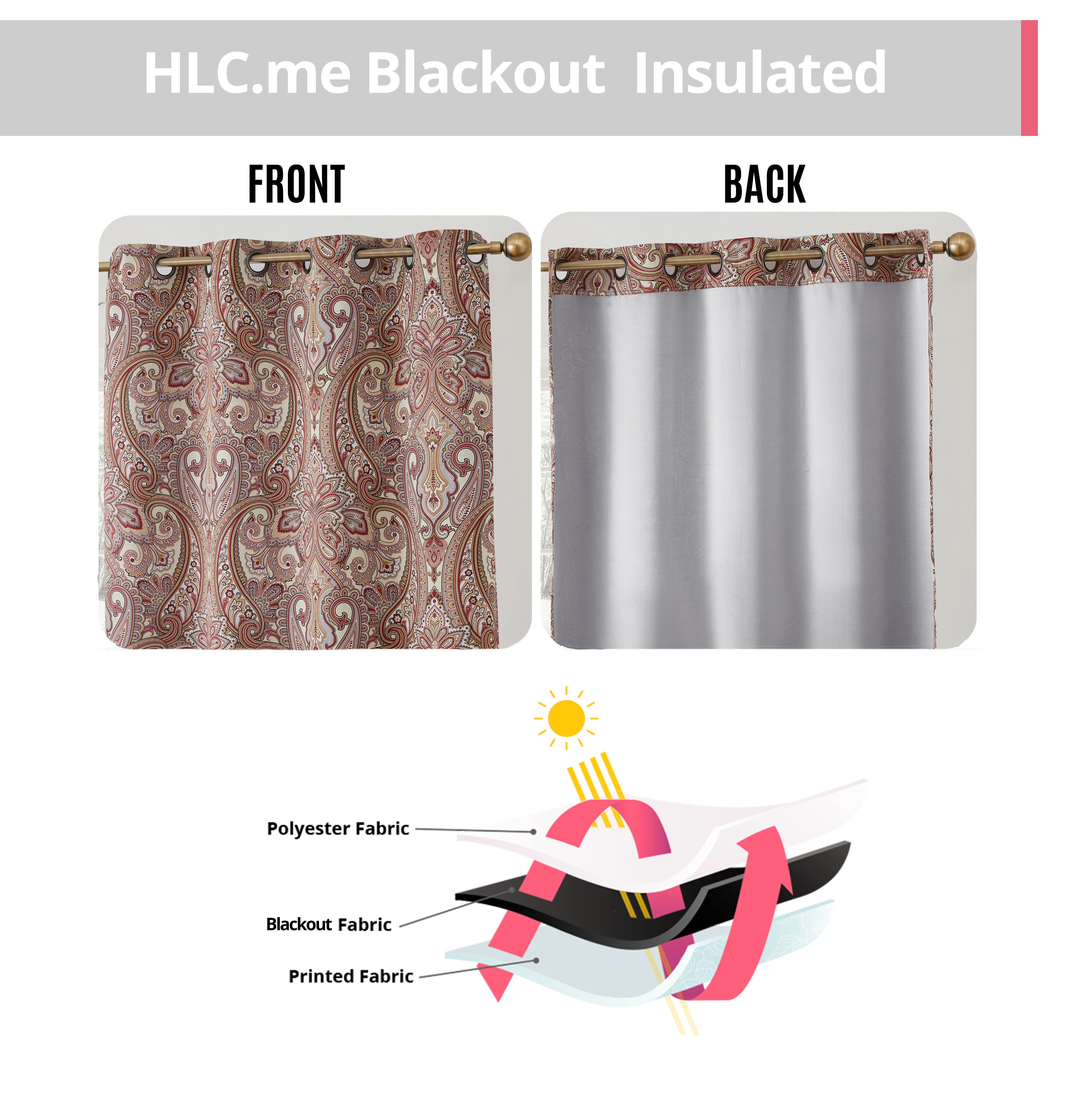 HLC.ME Paris Paisley Decorative Print Damask Pattern Semi-Blackout Room Darkening Grommet Panels - Set of 2
