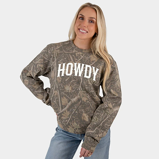 Simply Sage Market - Howdy Arched Puff - Women's Camo Sweatshirt