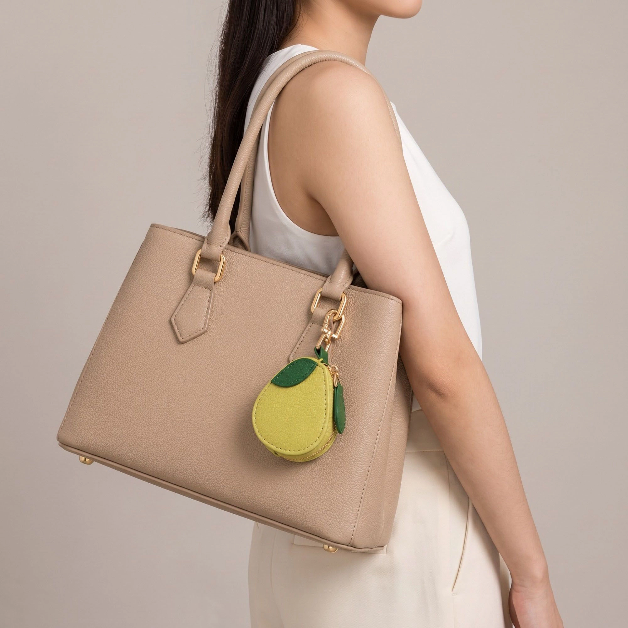Alilang Women's Orange Pouch Bag Charm with Zipper Closure and Gold Tone Clip