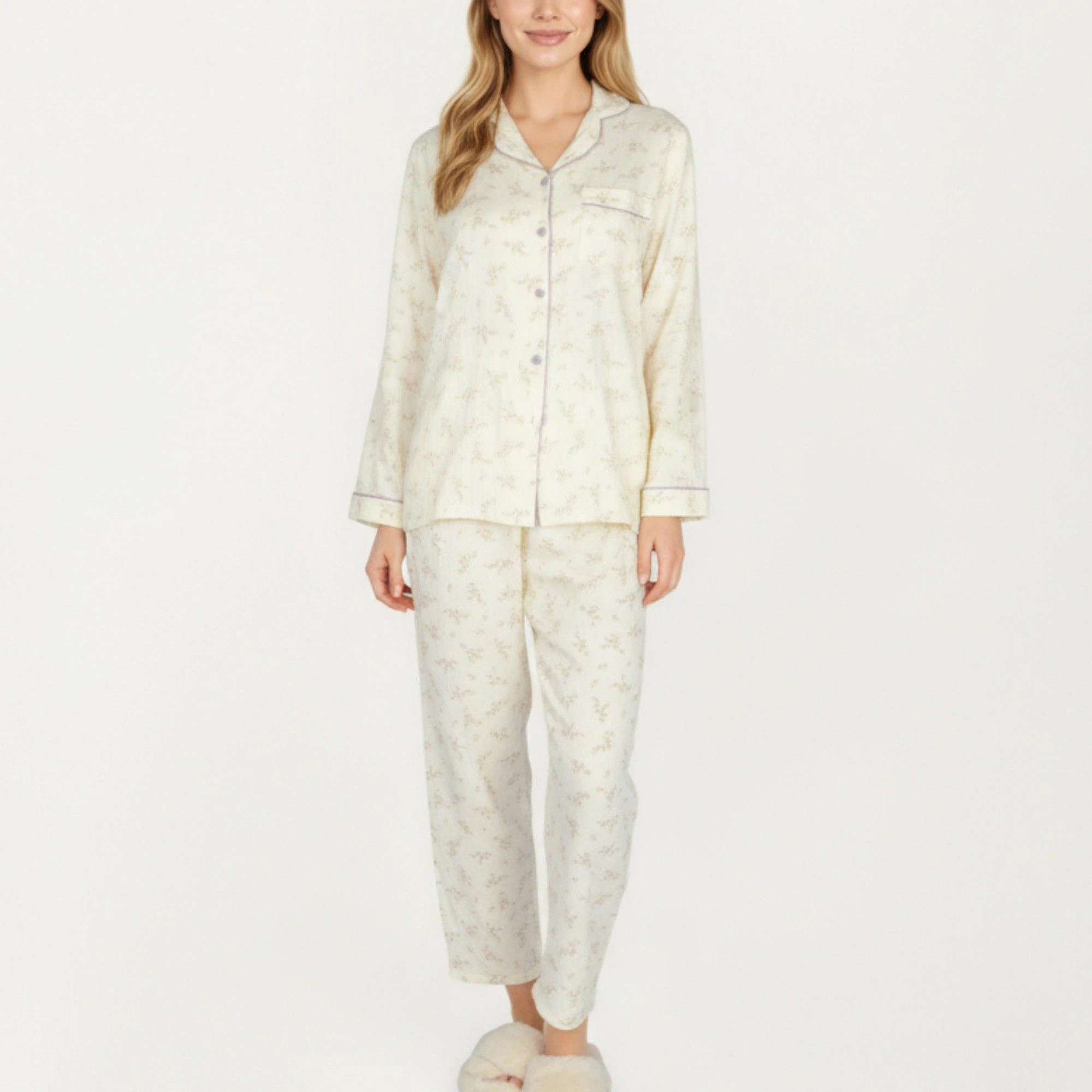 Anna-Kaci Women's 2-Piece Long Sleeve Button Front Top and Relaxed Fit Pants Pajama Set with Floral Print
