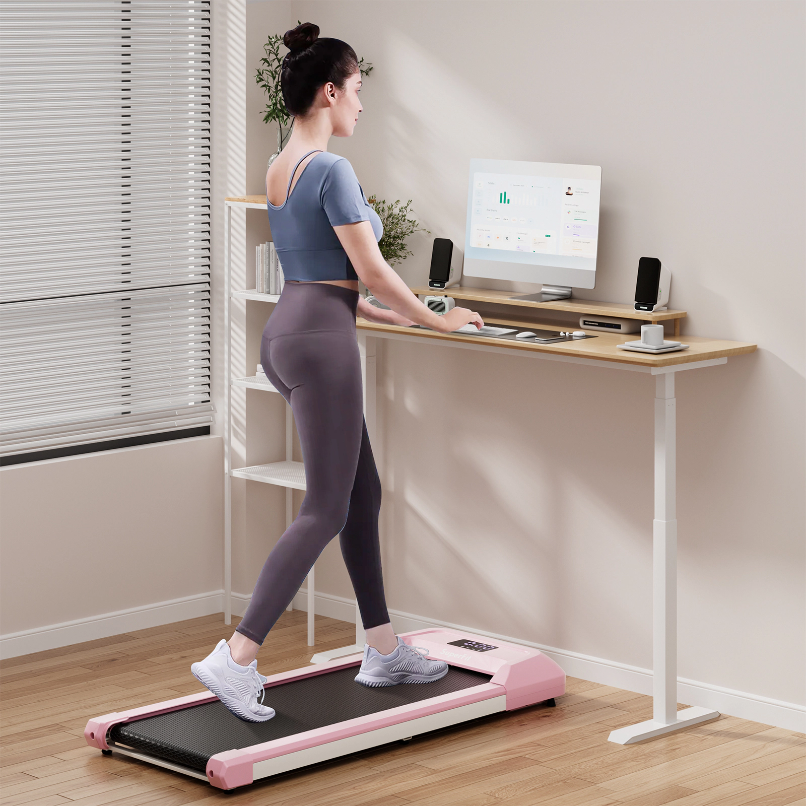 SUGIFT Pink 2.25-HP 265-lb Capacity 6-in Slim Incline Walking Pad with LED Display and Remote Control