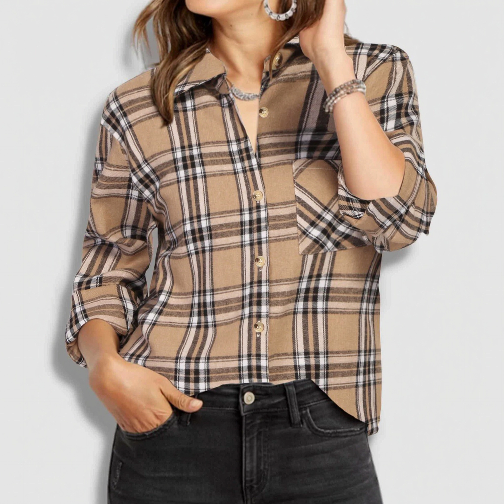 Zeagoo Women s Classic Collared Flannel Shirt Button Down Long Sleeve Casual Autumn Tops