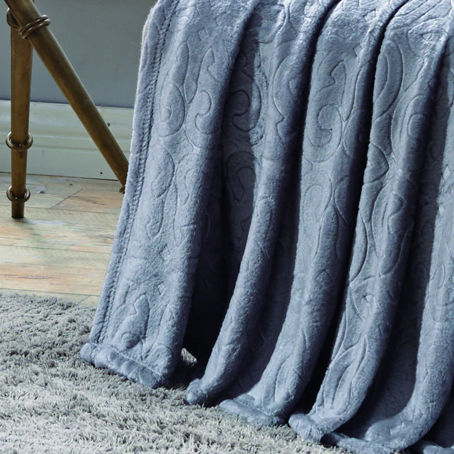 Plazatex Dama Embossed Decorative Super Soft Throw Blanket for Sleep/Decor 2 Pack 50" x 60" Grey