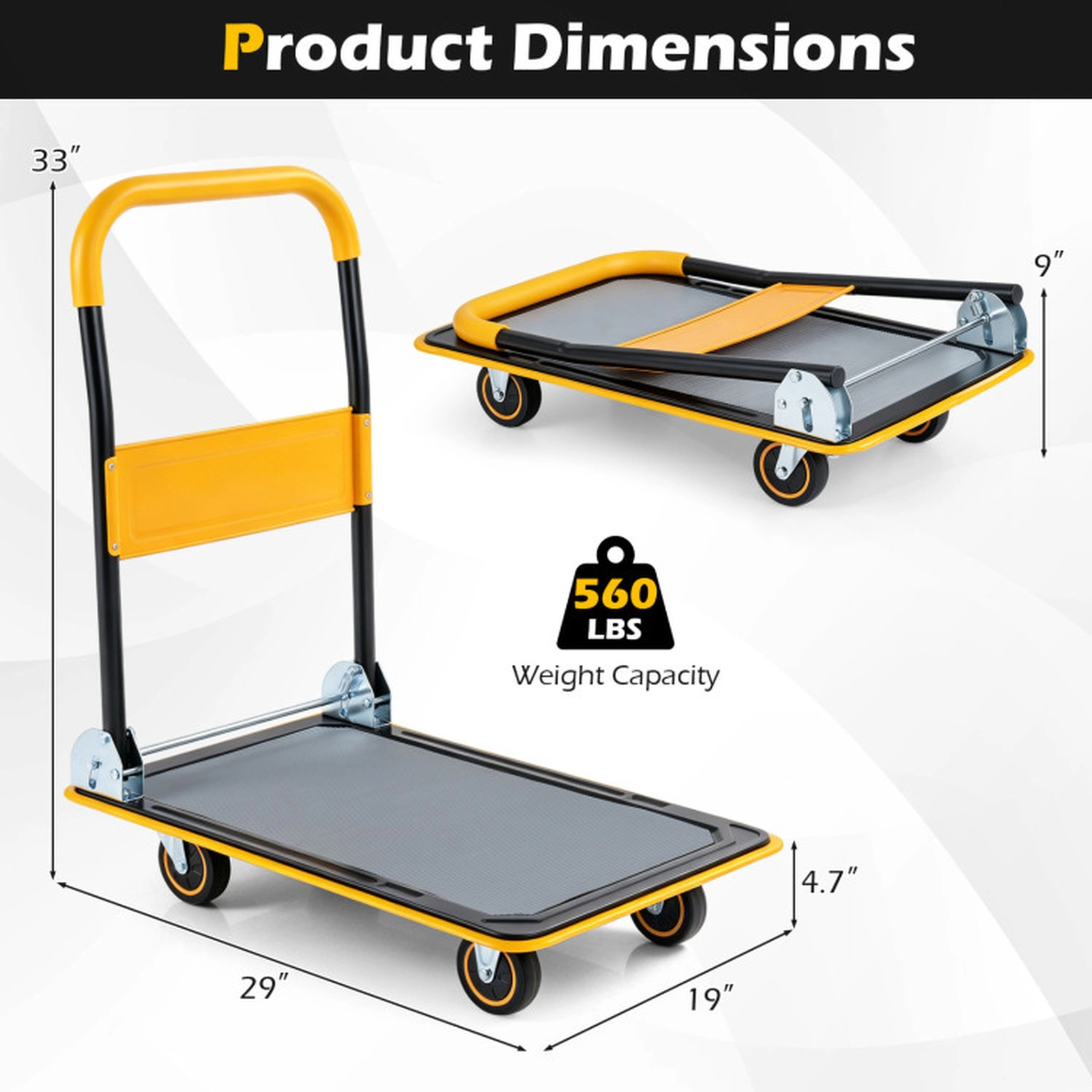 SUGIFT 560-lb Capacity Folding Push Cart Dolly Flat Bed Platform Moving Truck with Swivel Casters and EVA Handle