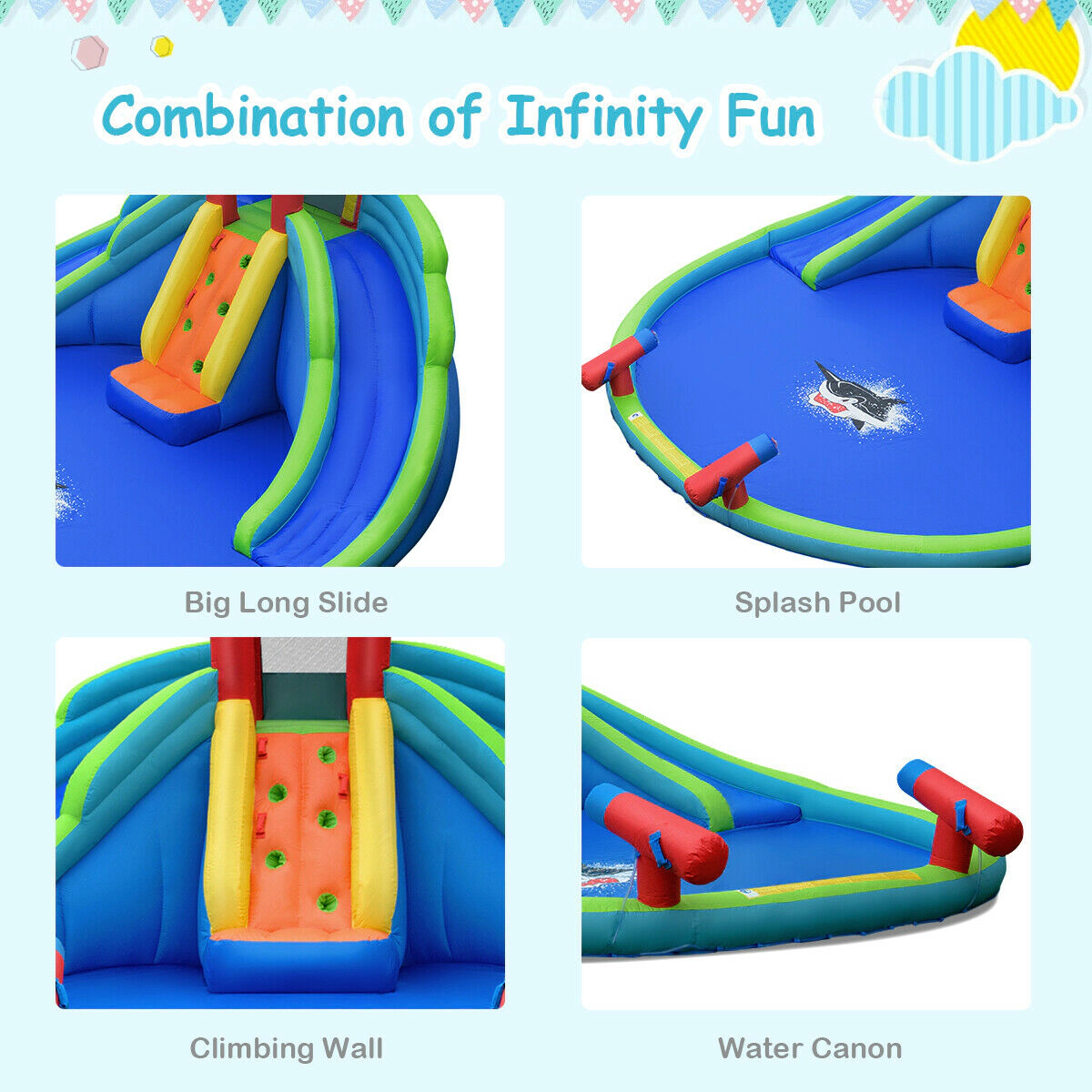 SUGIFT Inflatable Water Slide Bounce House with Mighty Splash Pool 300-lb Capacity Ages 3-10 As Picture Shows