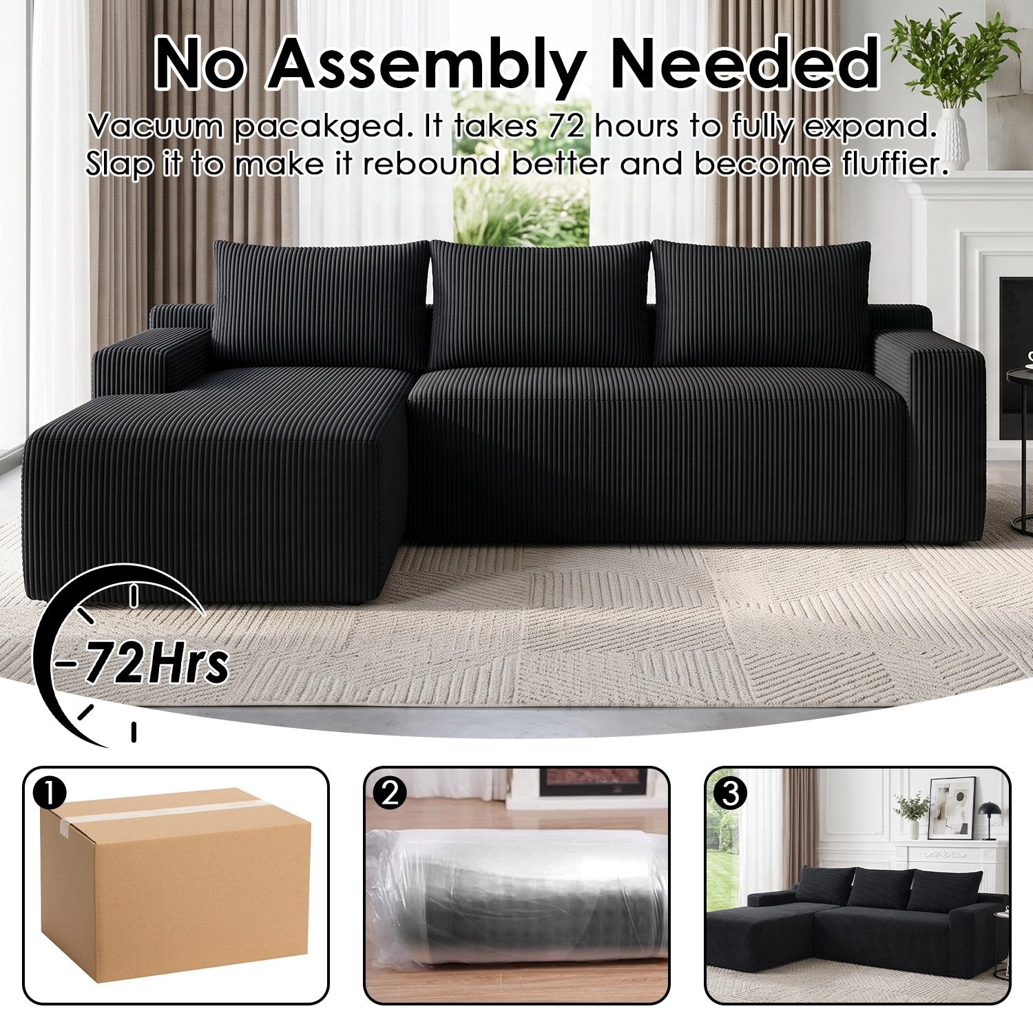GBruno 3-Seat Corduroy L-Shaped Sectional Sofa