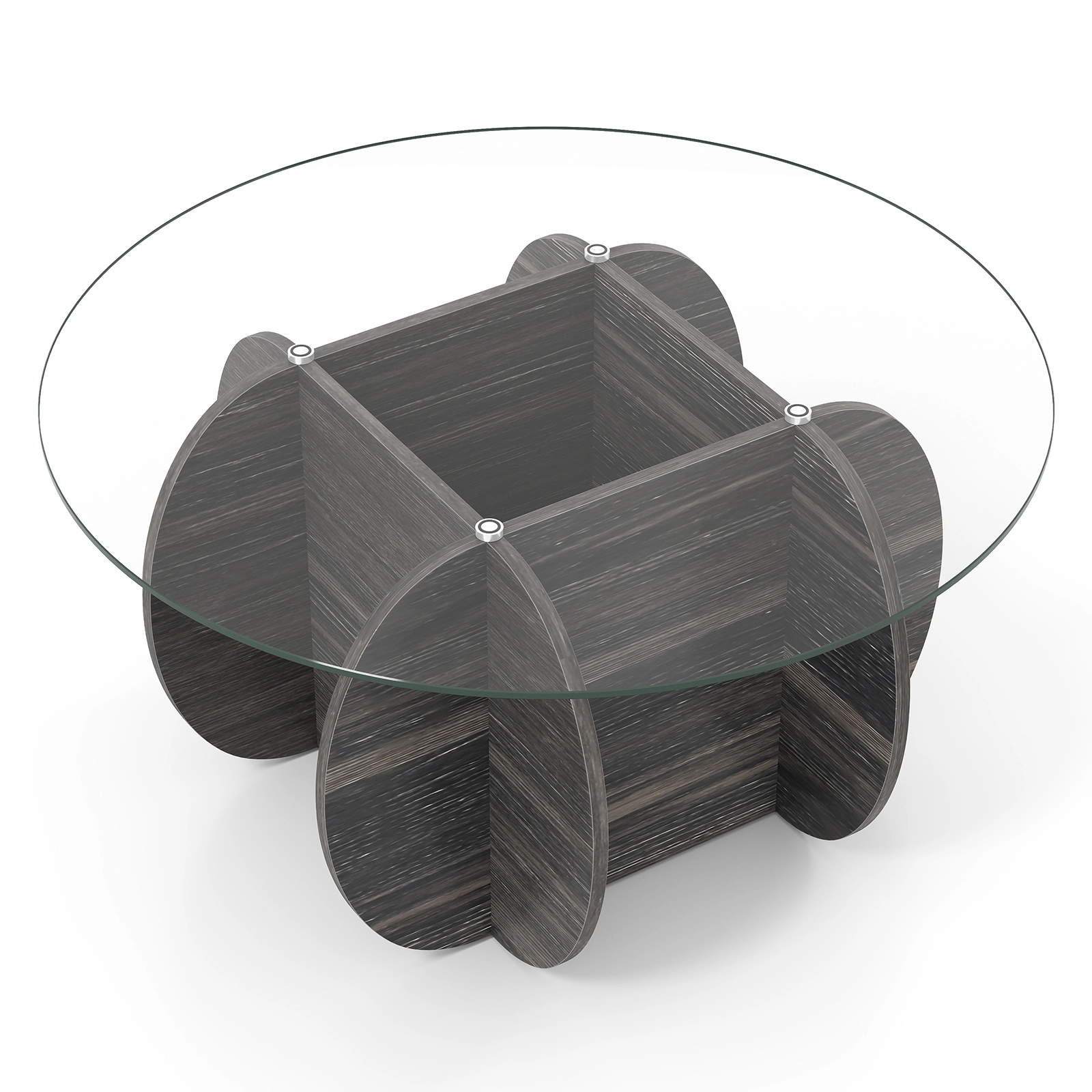 LJG 35" Round Coffee Table Unique Circle Center Table with Tempered Glass Top and Solid Wood Base