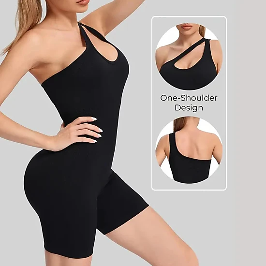 Sol Living Womens Seamless Cross-Back Design Jumpsuit Contrasting Color Straps One-Piece Shorts