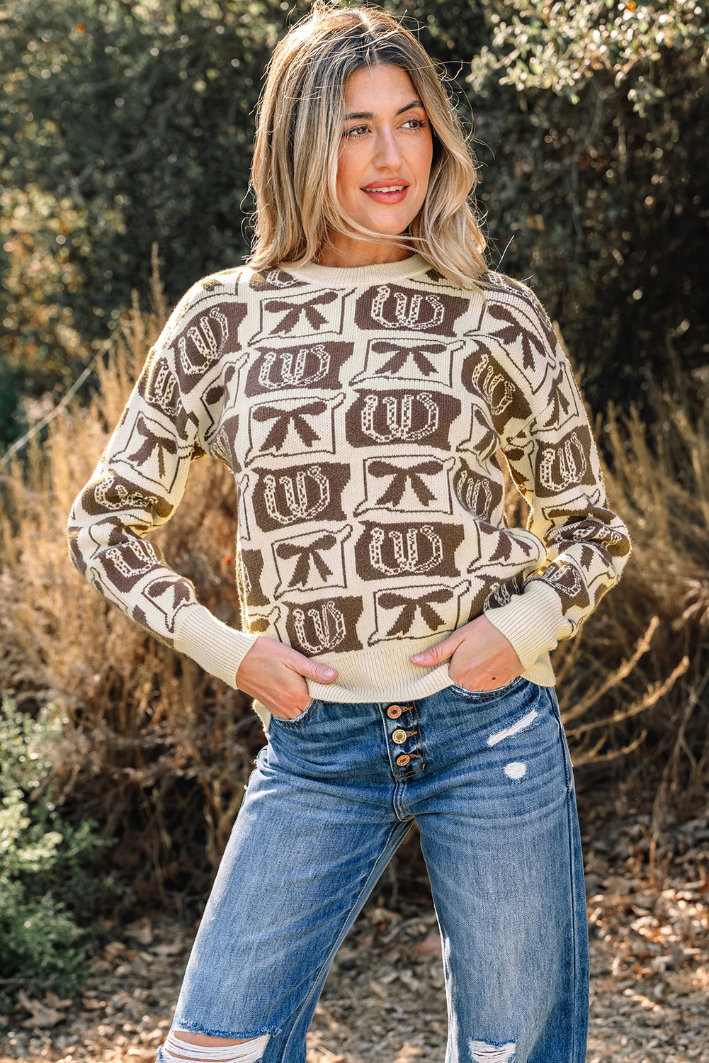 Threaded Pear Women's Sofia Western Fashion Print Sweater