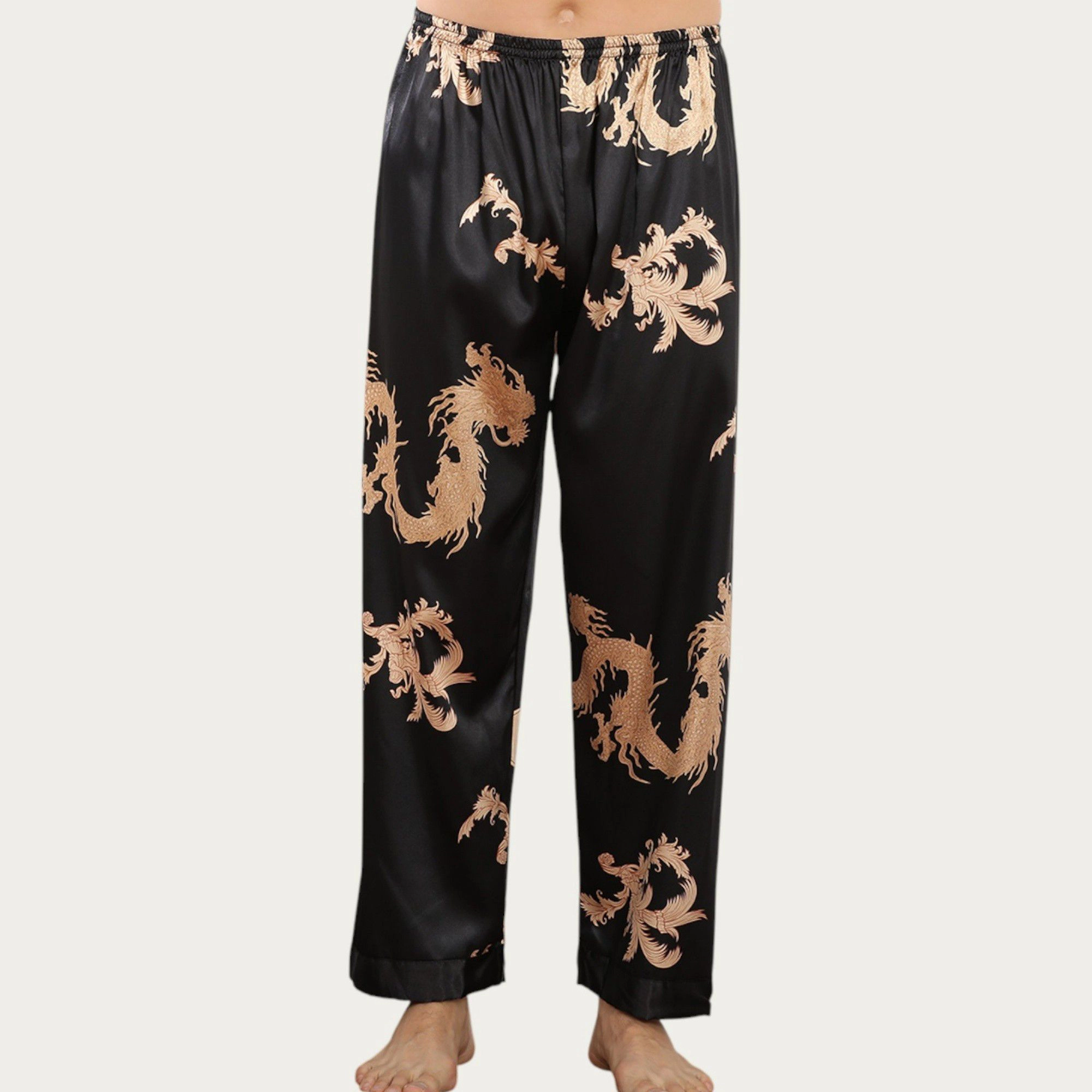 Anna-Kaci Men's Satin Lounge Pants with Baroque Print and Elastic Waistband Design