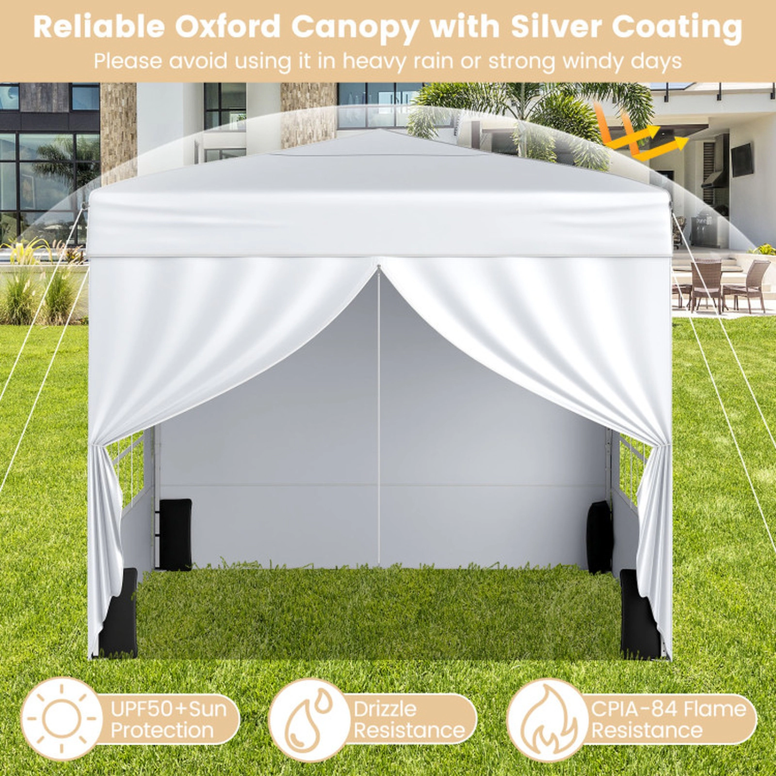 SUGIFT White Wheeled Pop Up Canopy Tent with 2 Window Sidewalls and Carbon Steel Frame 10-ft W 10-ft D 8.2-ft H