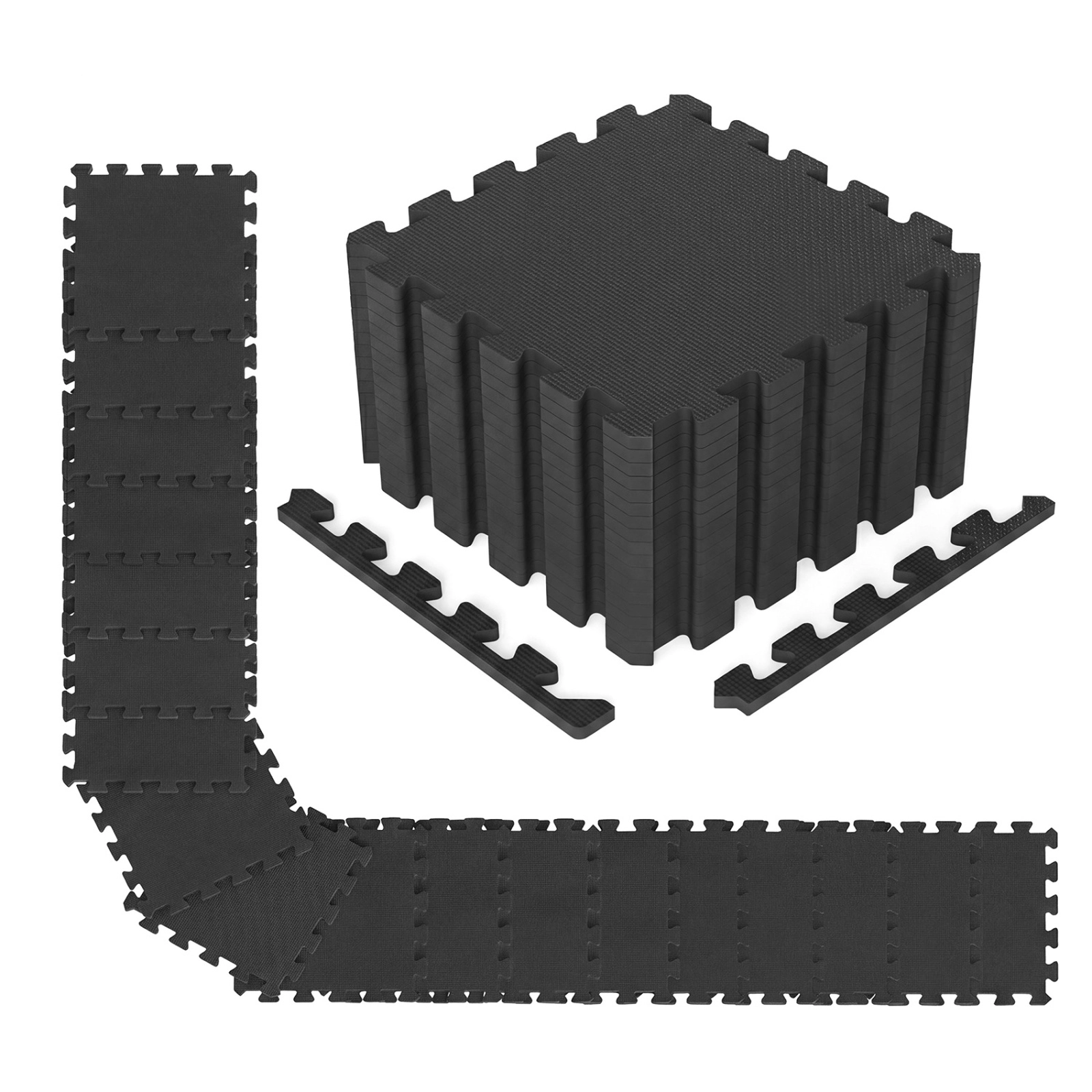 SUGIFT Black 18 Pack Interlocking EVA Foam Exercise Floor Tiles with Borders 12.5-in W 12.5-in D 0.4-in H