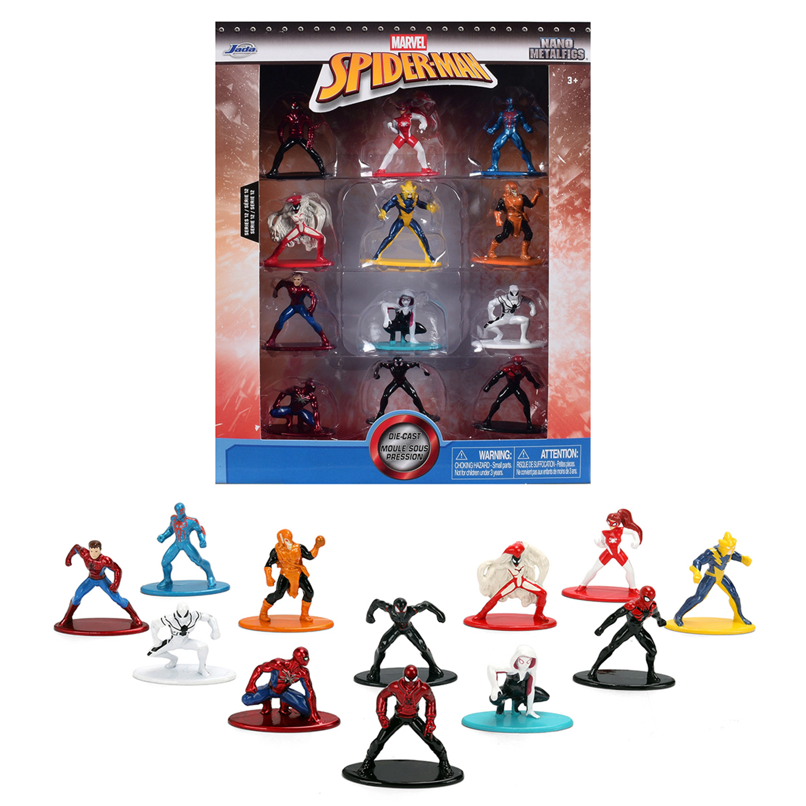 Jada Set of 12 Diecast Figures "Spider-Man" Franchise "Nano Metalfigs" Series Diecast Models  by Jada
