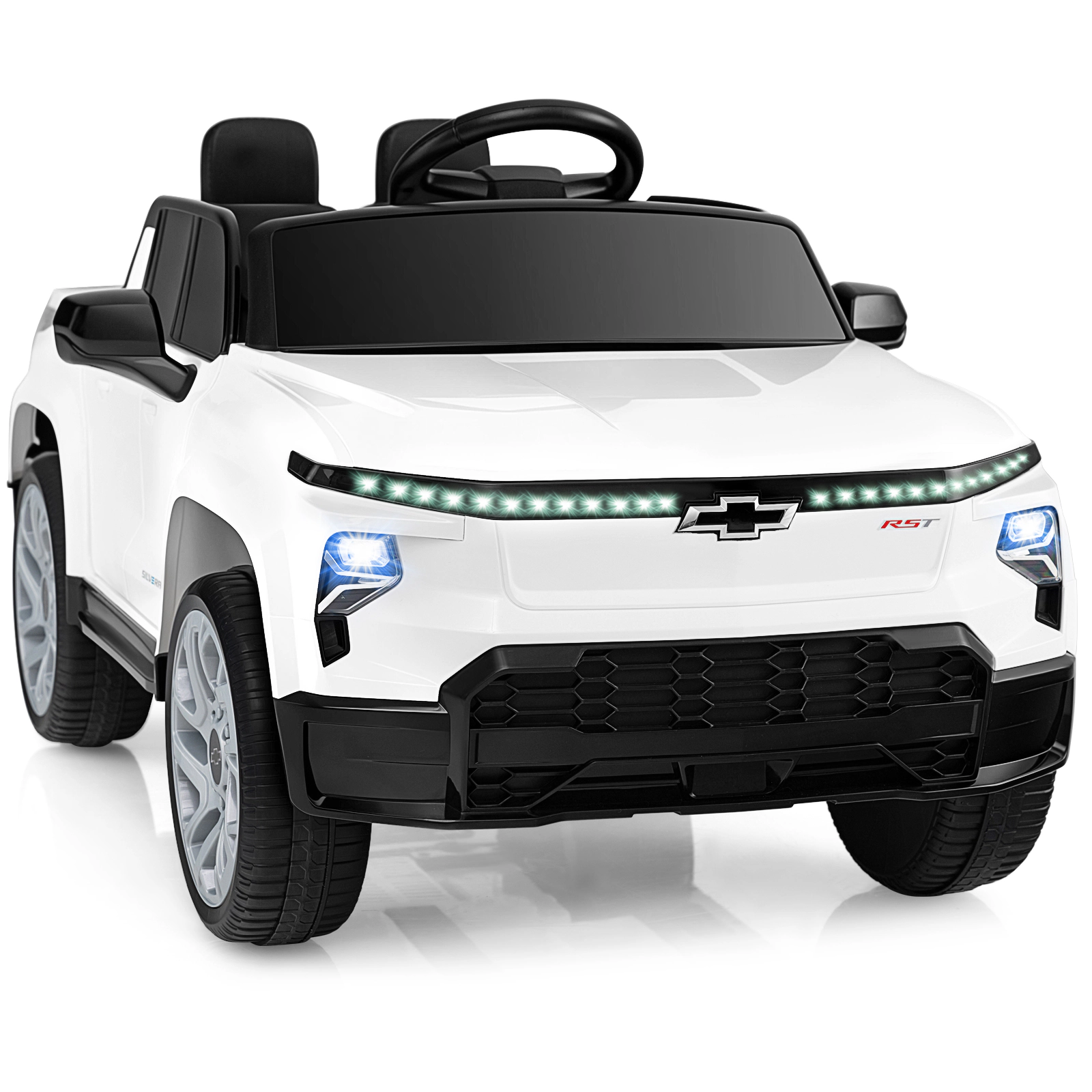 SUGIFT White Remote Control and Storage Cube 12V Licensed Chevrolet Kids Ride On Truck