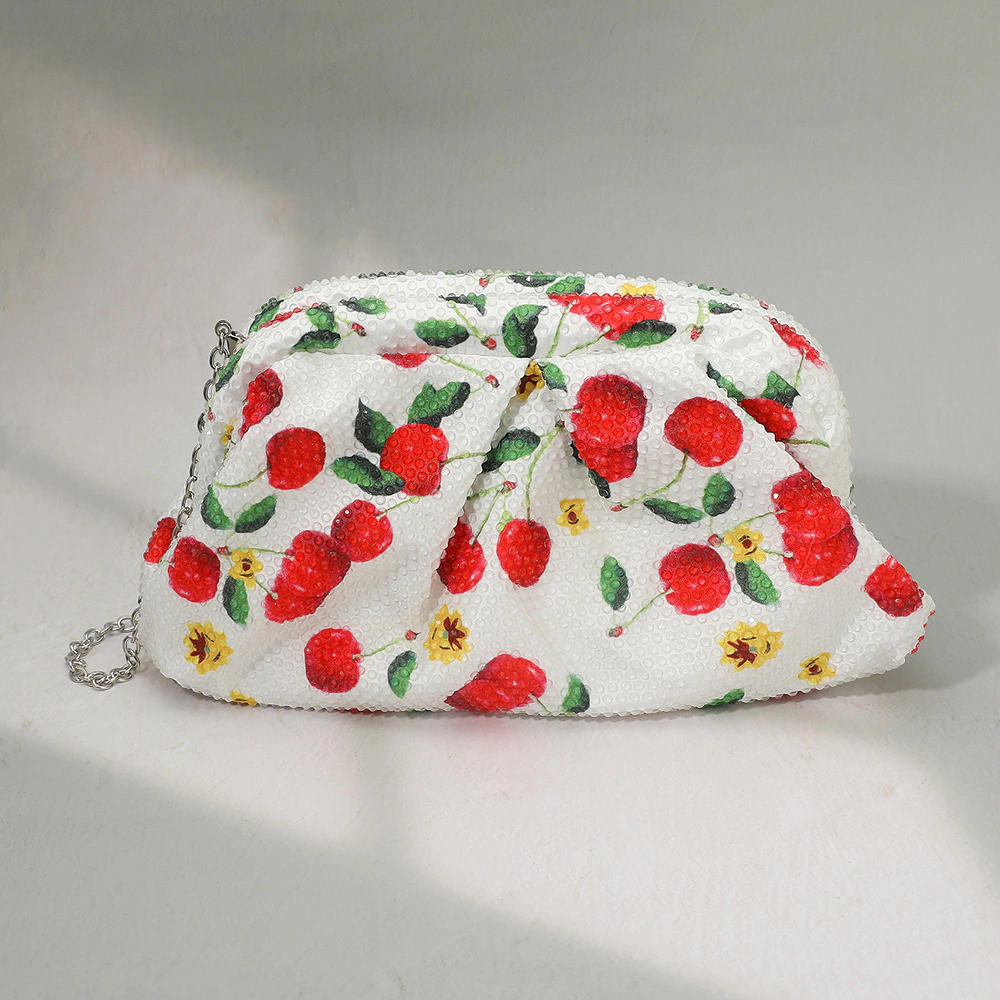 Fashnzfab Bling Studded Cherry Floral Pattern Evening Clutch Bag Crossbody Bag