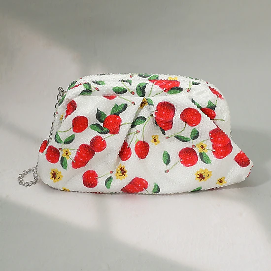 Fashnzfab Bling Studded Cherry Floral Pattern Evening Clutch Bag Crossbody Bag