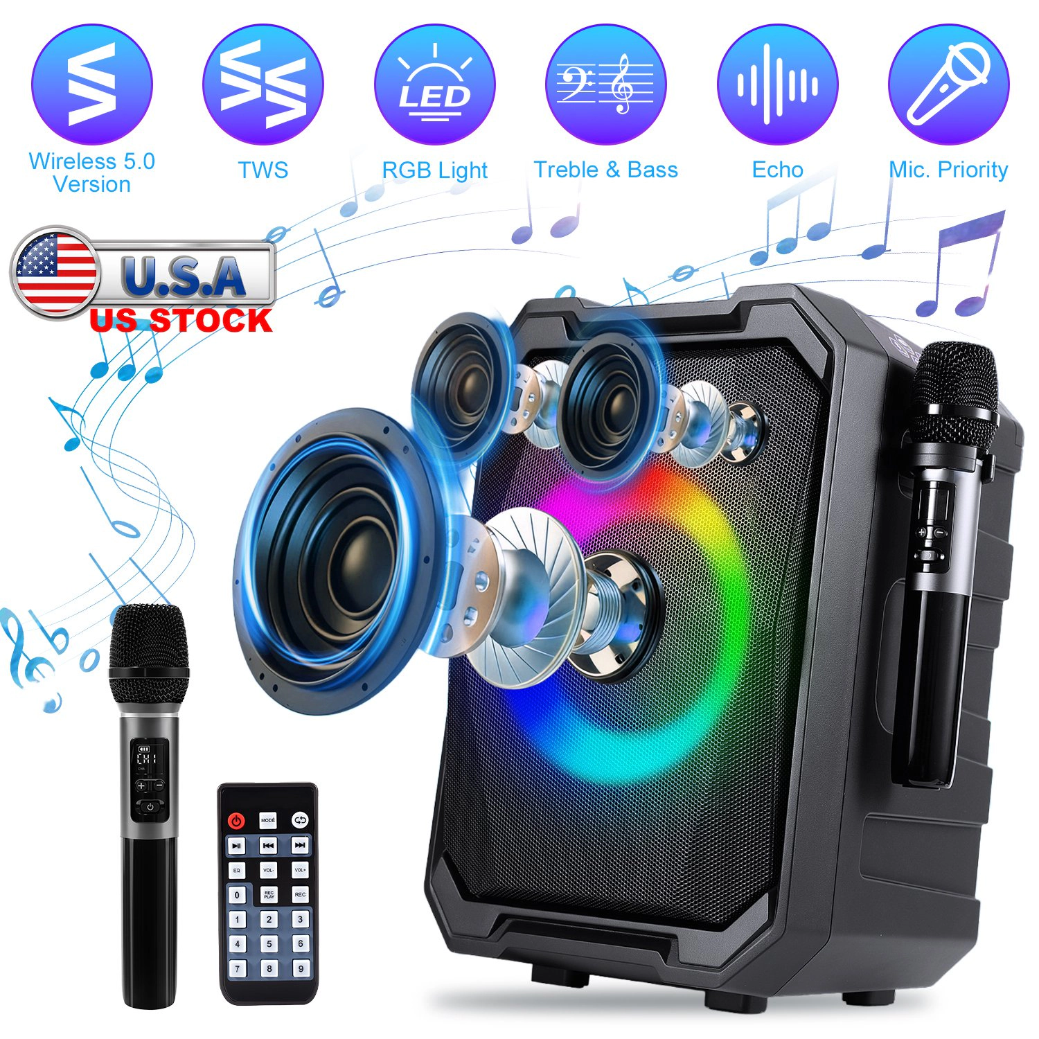 GBruno Wireless Karaoke Party Speaker With 2 Wireless Mics