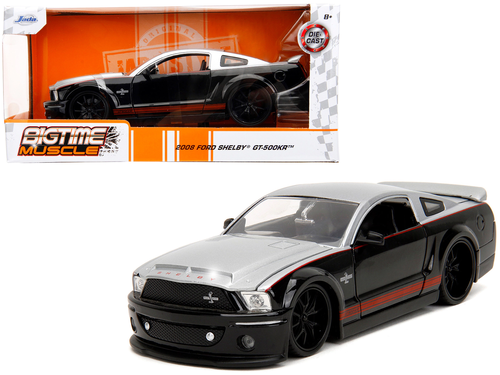 Jada 2008 Ford Shelby Mustang GT-500KR Silver and Black with Red Stripes "Bigtime Muscle" Series 1/24 Diecast