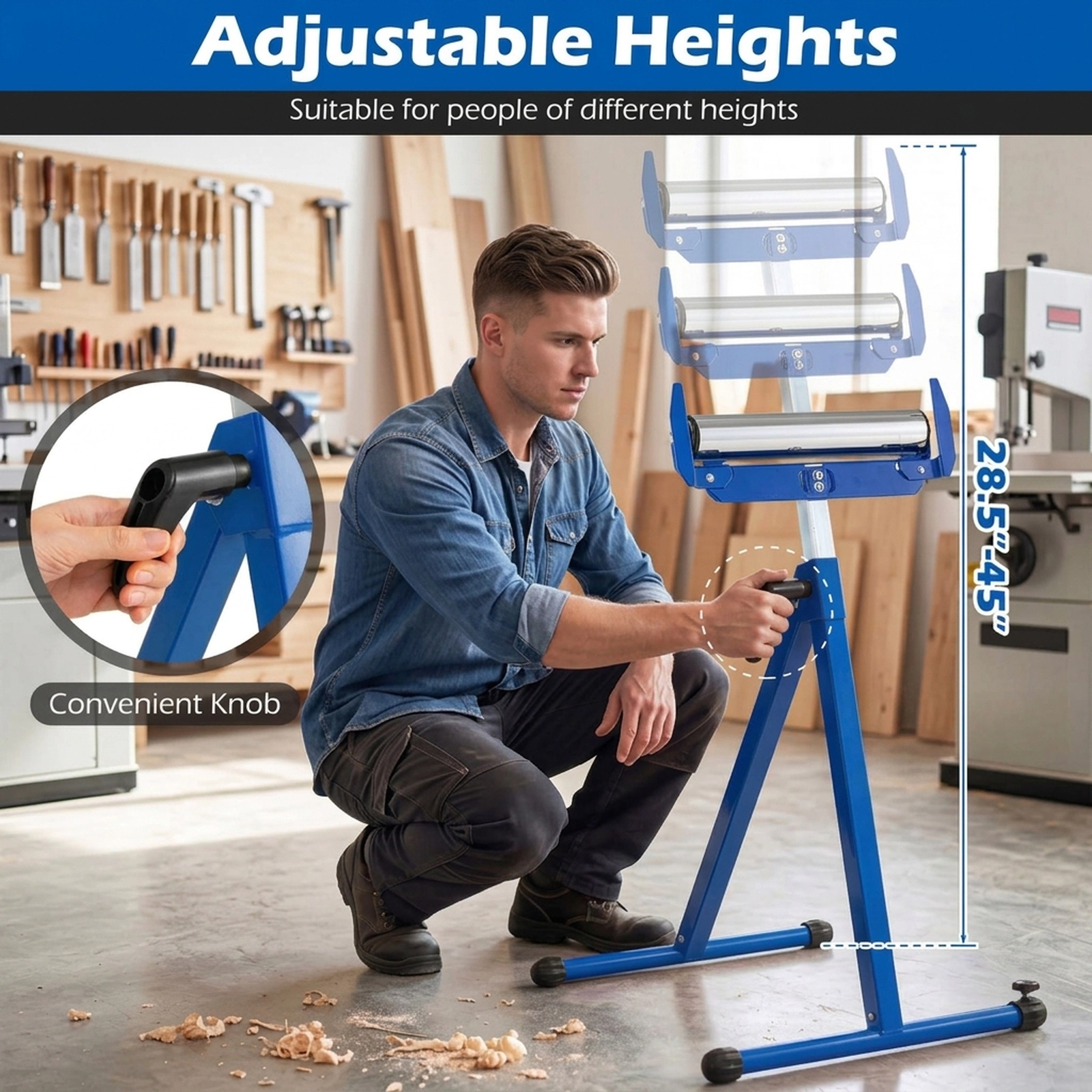 SUGIFT 2-Pack Folding Roller Stands Outfeed Supports 250-lb Capacity Adjustable 28.5-45-in Height Blue/Red/Yellow