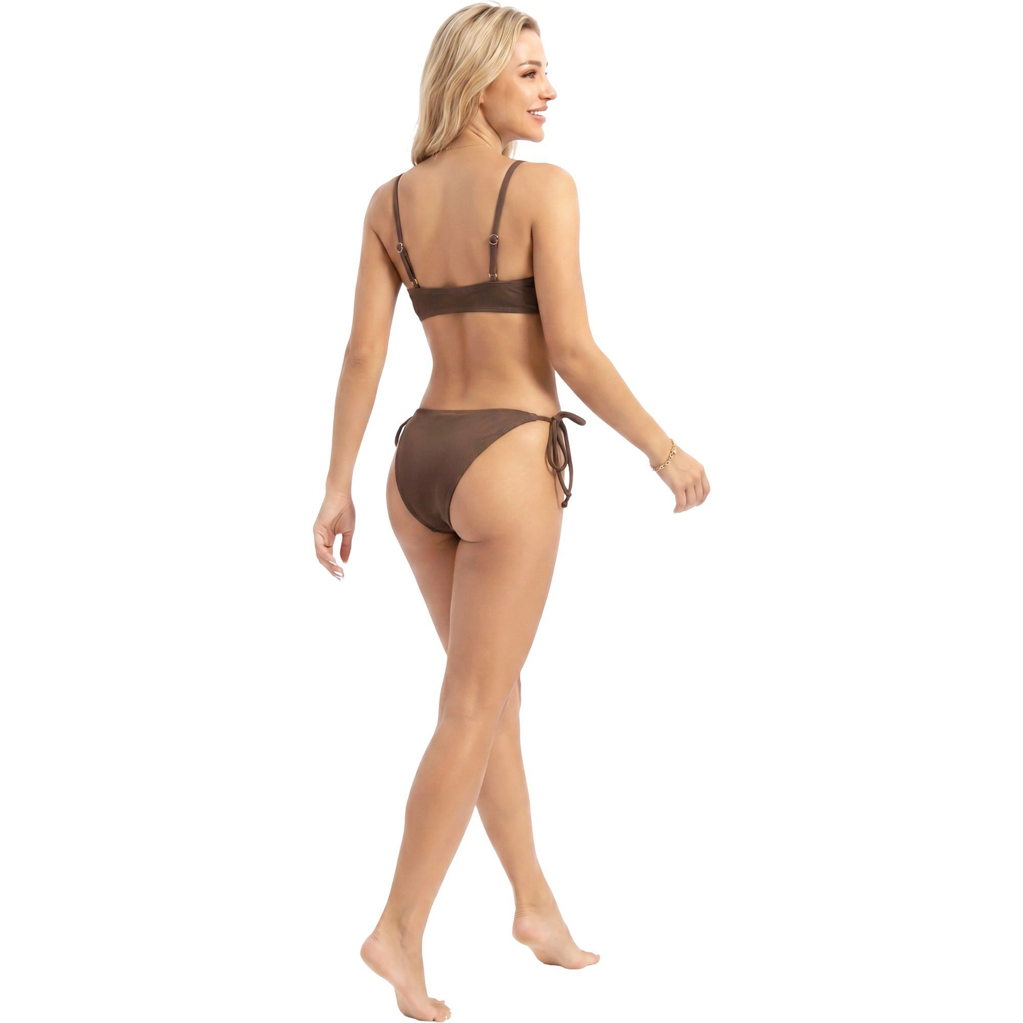 Anna-Kaci Ribbed Tie-Front High-Waist Bikini Set