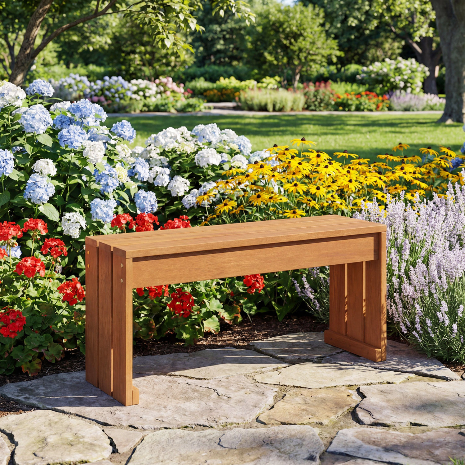 LJG 2-Person Outdoor Garden Bench with Solid Wooden Frame for Backyard